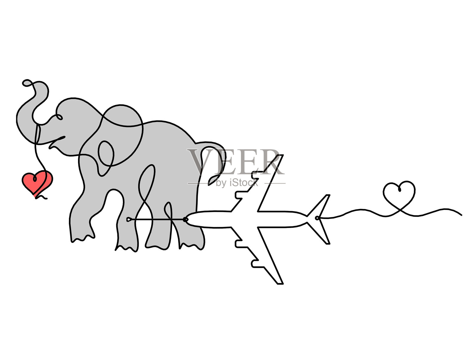 彩色抽象大象剪影，以平面为线条绘制插画图片素材