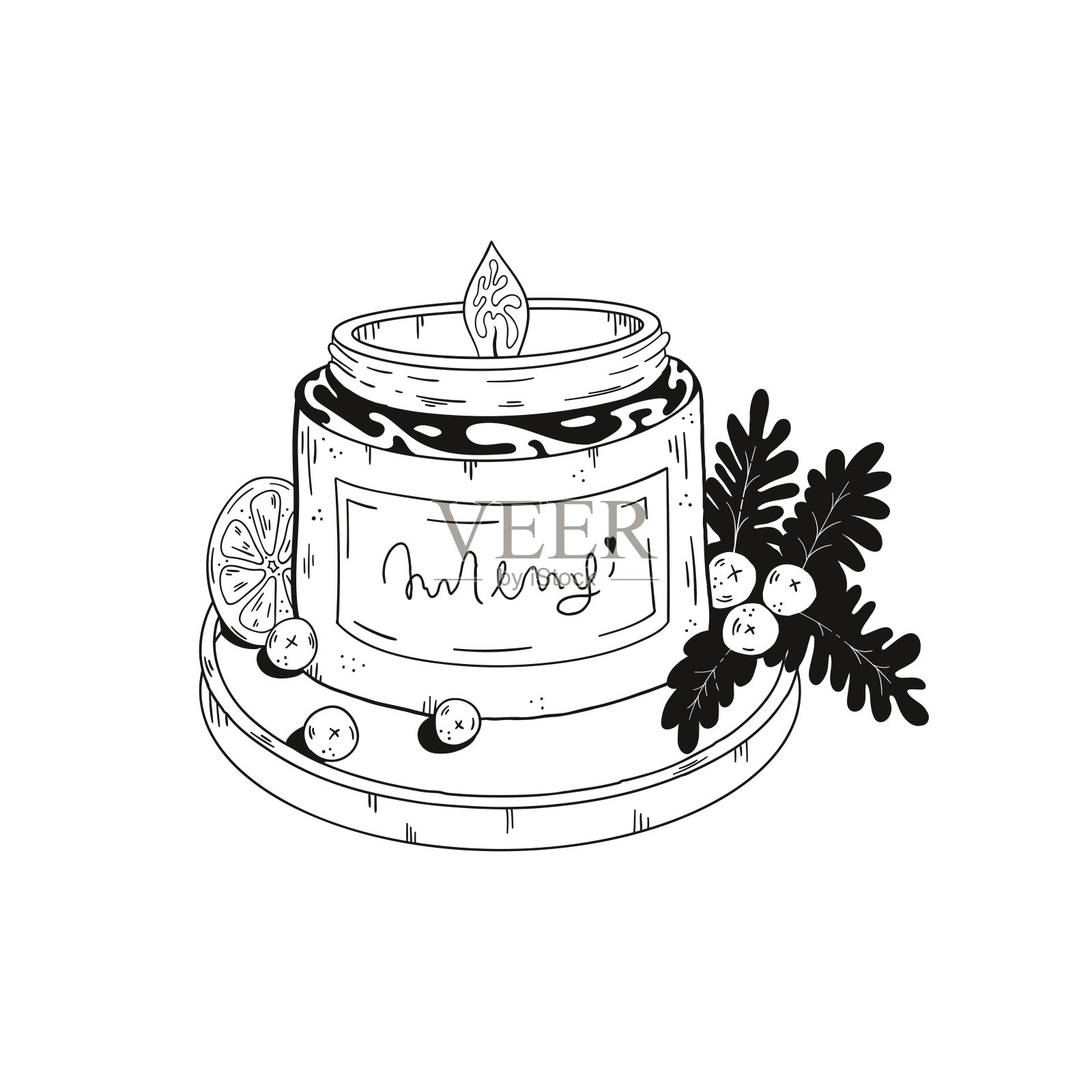 香氛蜡烛素描插画图片素材