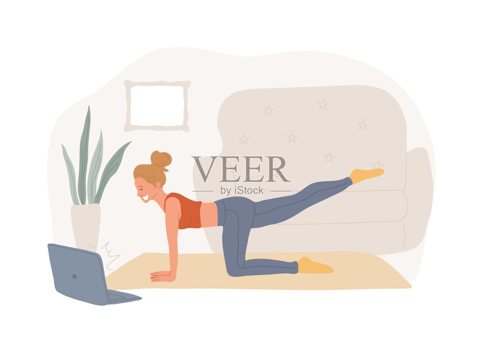 家庭瑜伽孤立的概念矢量插图。插画图片素材