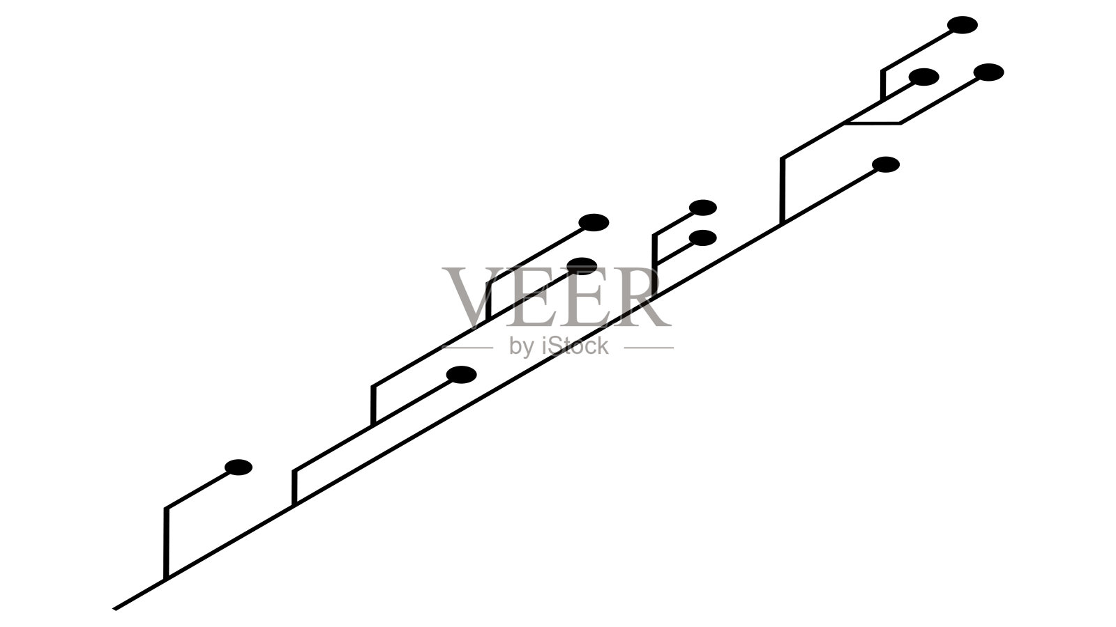 在白色背景上隔离的等距印刷电路板PCB轨道。技术剪贴画与线和点在结束。设计元素。插画图片素材