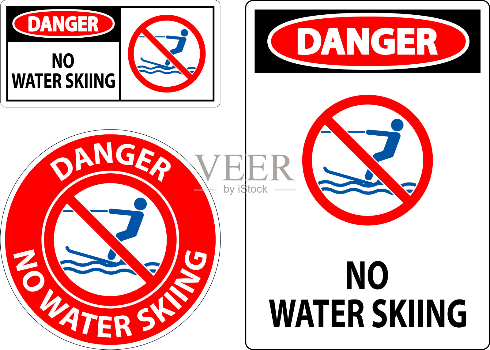 水上安全标志注意，禁止滑水插画图片素材