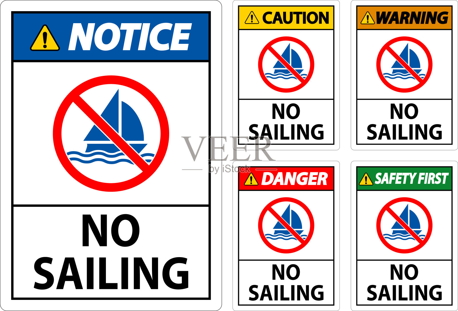水上安全标志注意，禁止航行插画图片素材