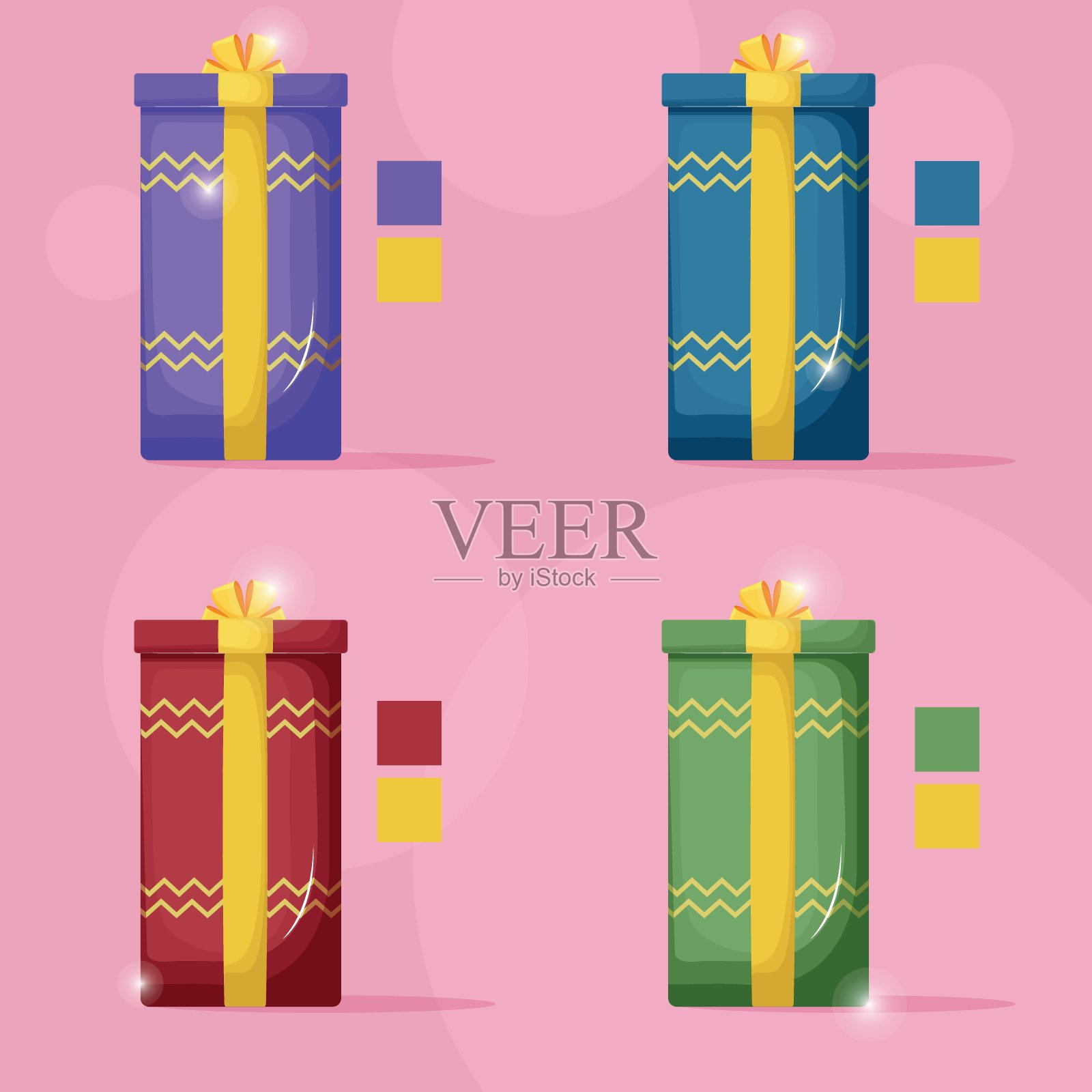 新年礼盒设计。礼物在树下。礼品盒平面插图。人字形礼盒插画图片素材