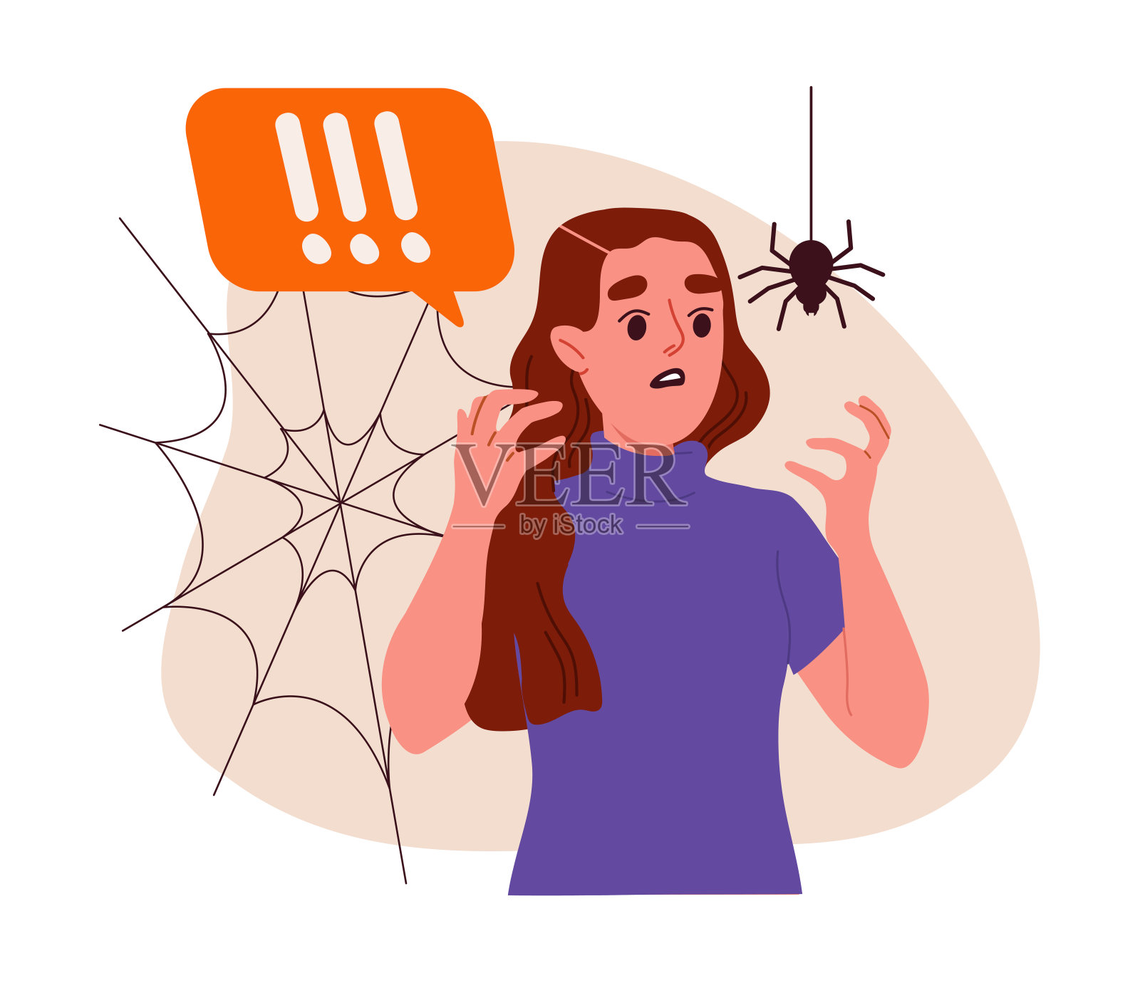 女人怕蜘蛛矢量概念插画图片素材