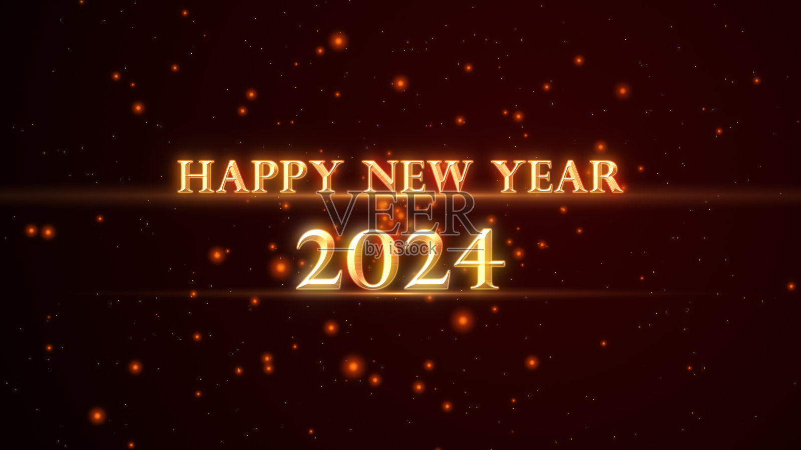2024年新年快乐金色文字动画带粒子照片摄影图片