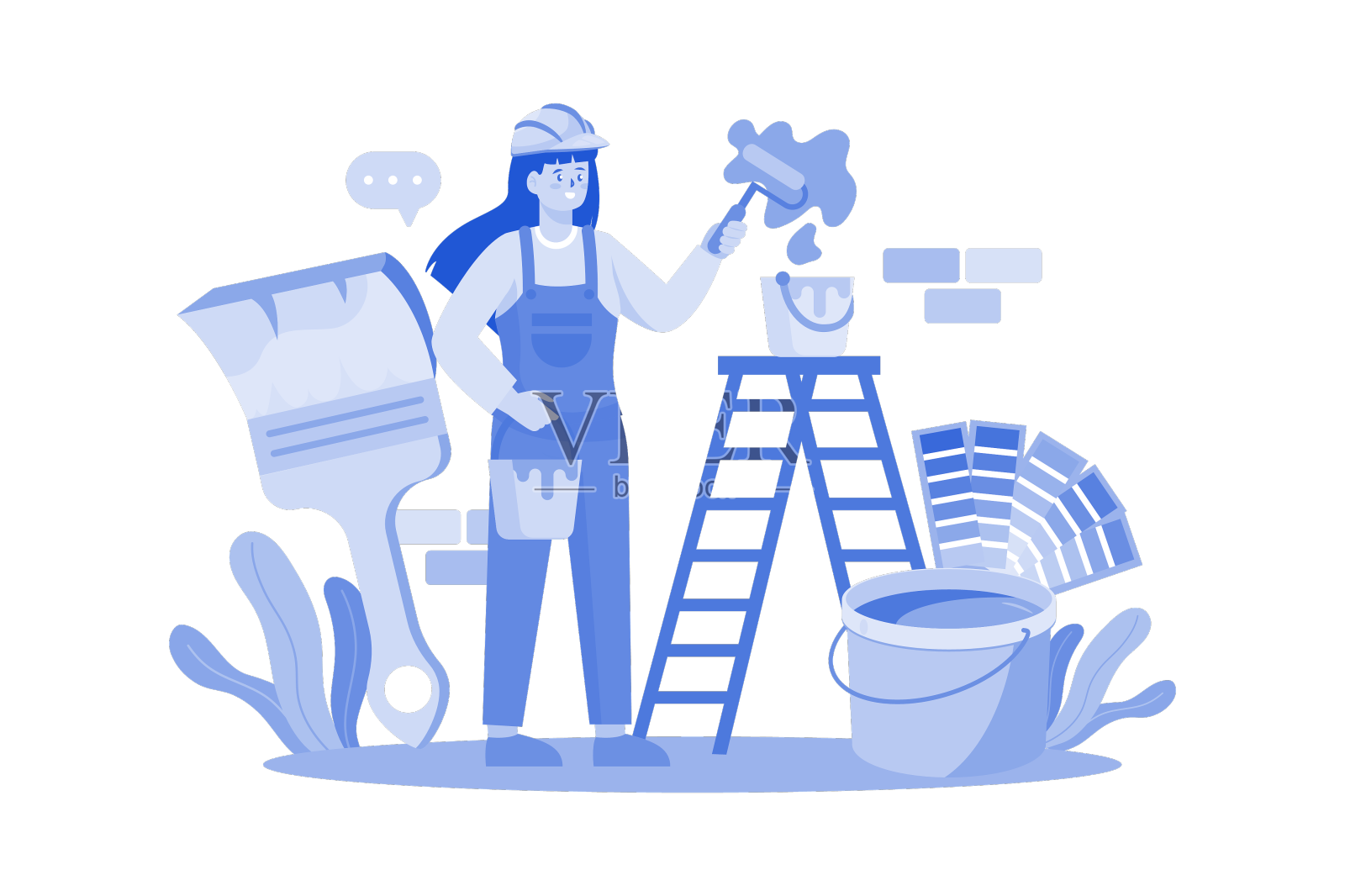 女画家在墙上作画设计元素图片