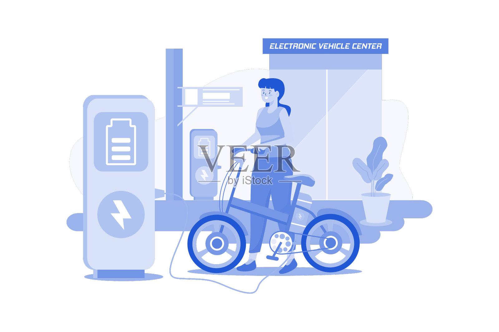 妇女给电动自行车充电设计元素图片