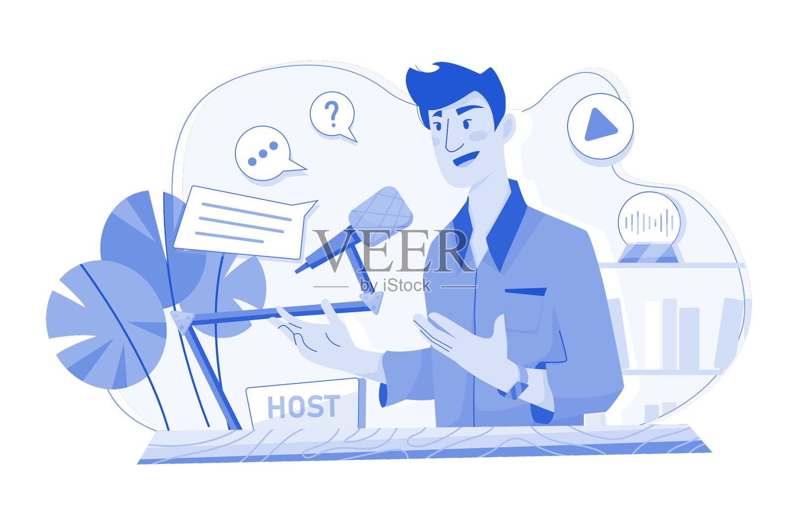 男子主持播客的概念一平孤立上设计元素图片