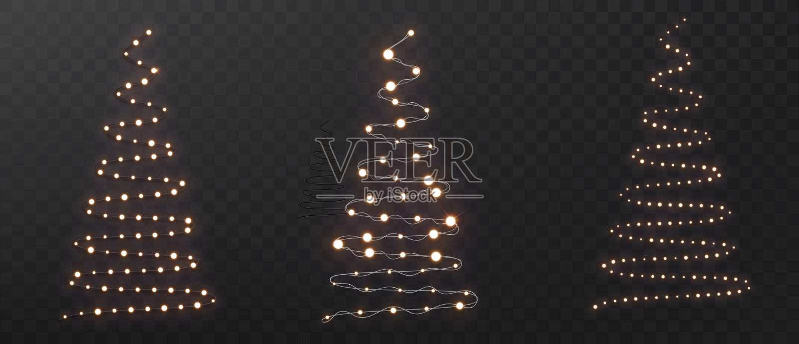 圣诞树上的彩灯，闪闪发光的花环串串。新年晚会的彩灯，闪闪发光的花环串串。插画图片素材