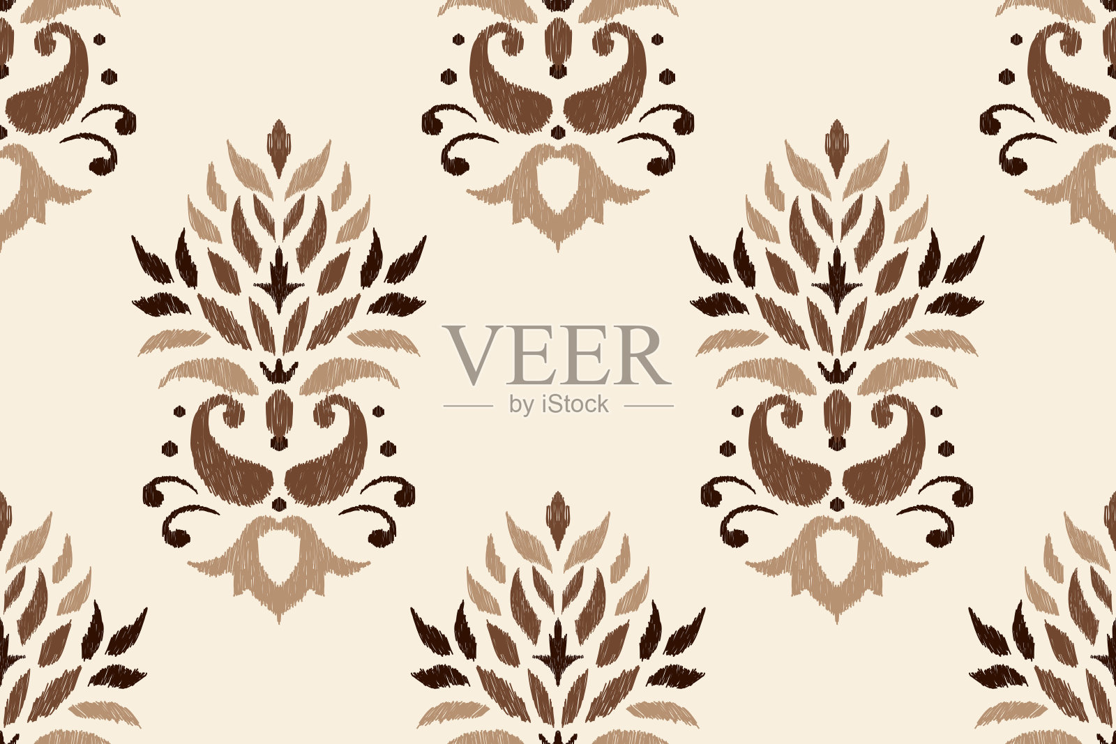 锦缎Ikat花佩斯利无缝图案插画图片素材