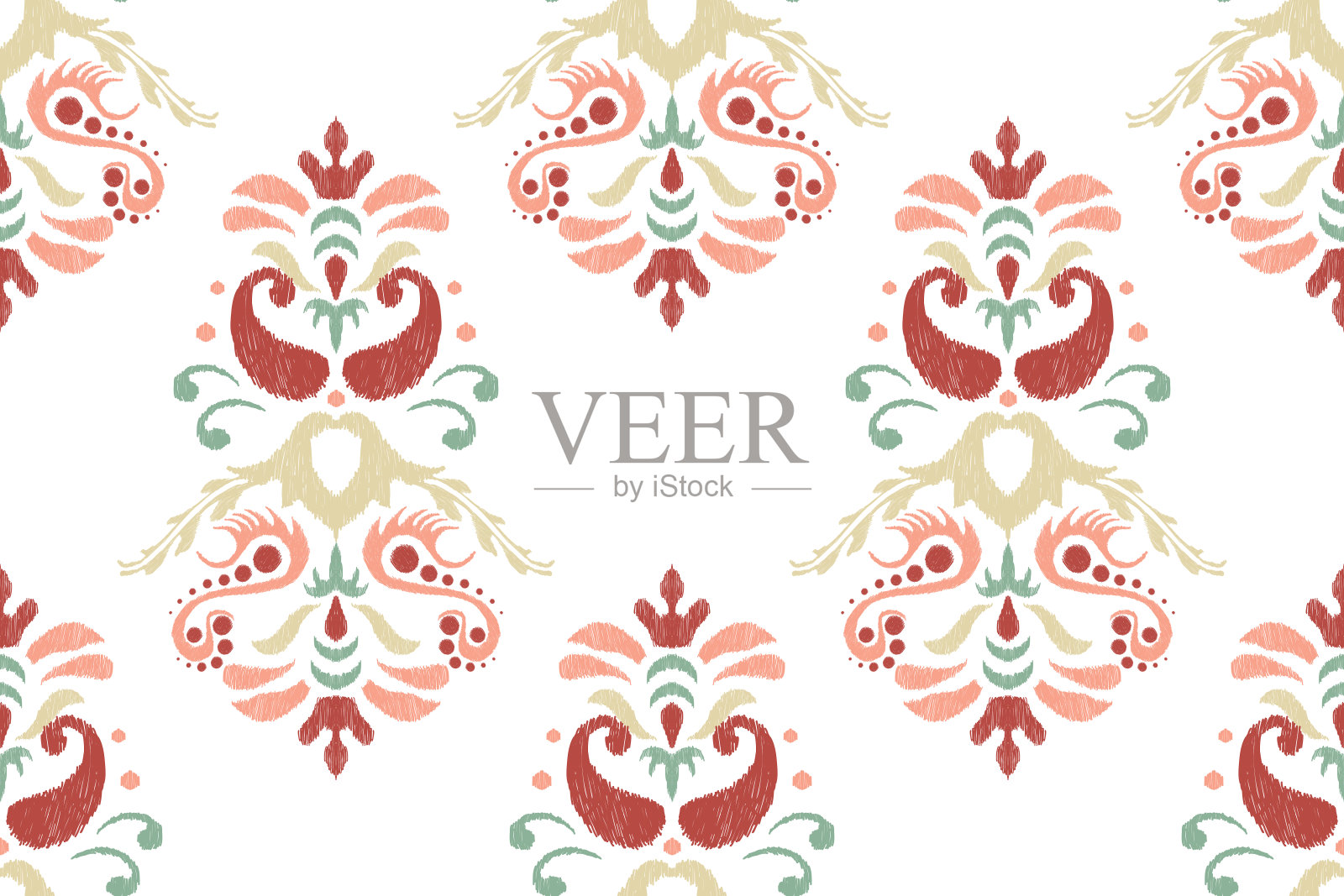 锦缎Ikat花无缝图案插画图片素材