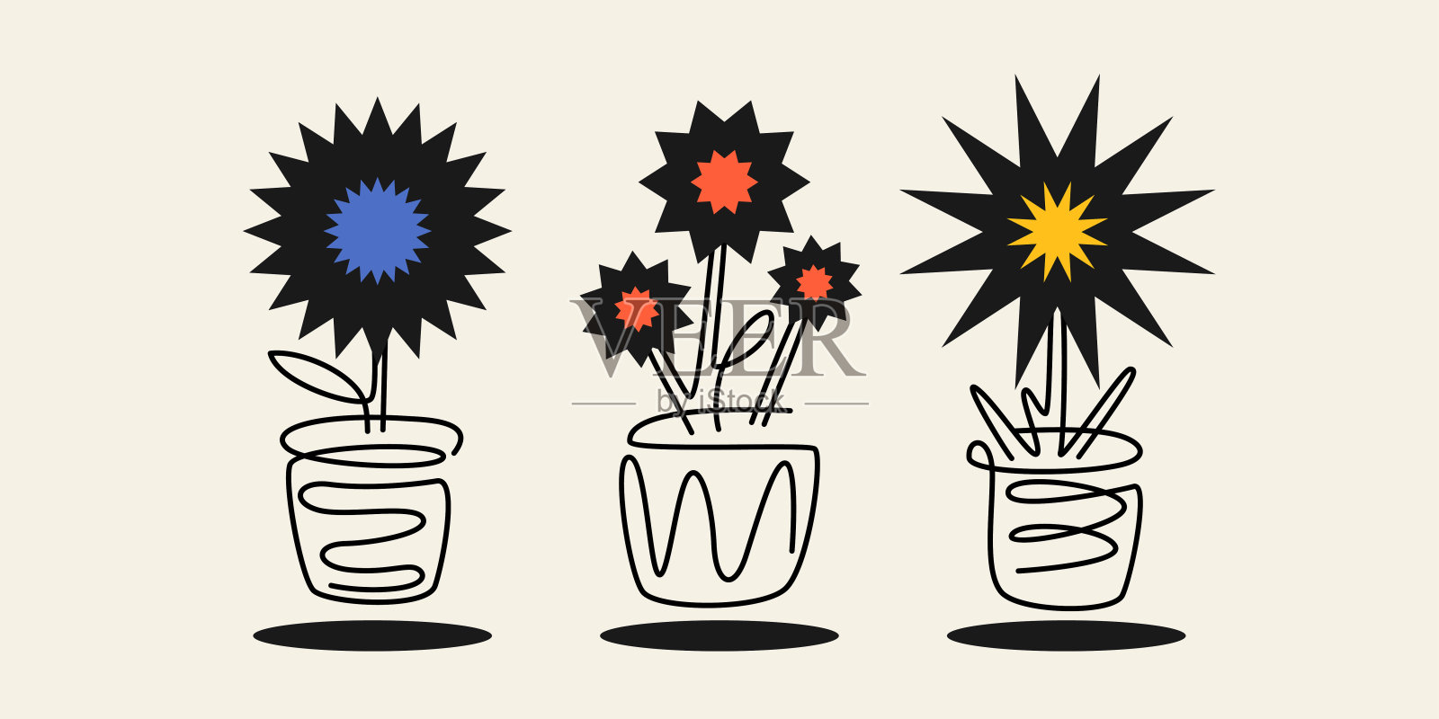 一组盆花的图像。植物的极简形象。背景中孤立的图标。矢量插图。插画图片素材