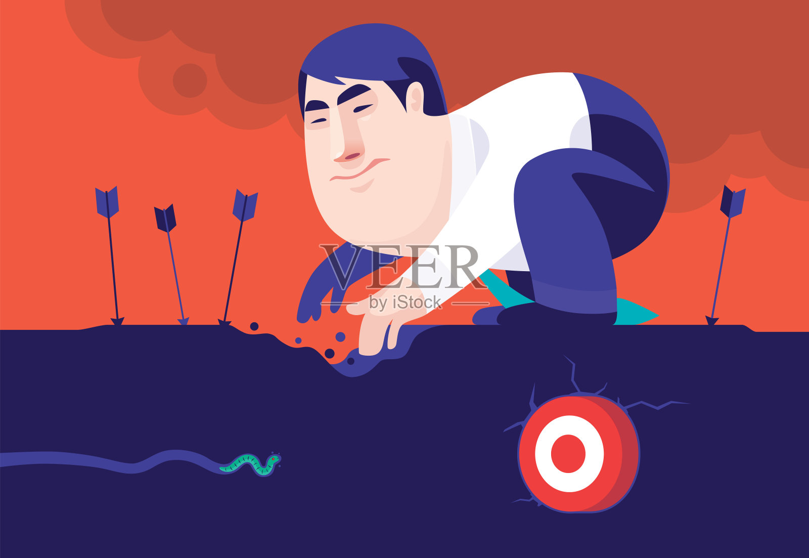 商人挖地，寻找目标插画图片素材