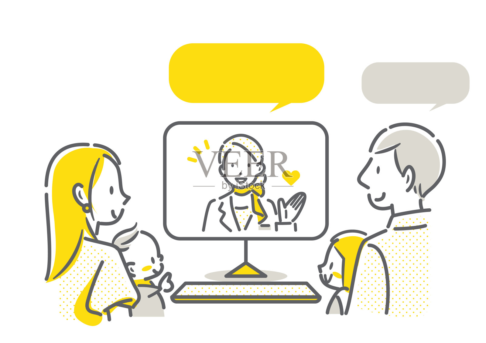 销售人员和年轻的家庭在线插画图片素材