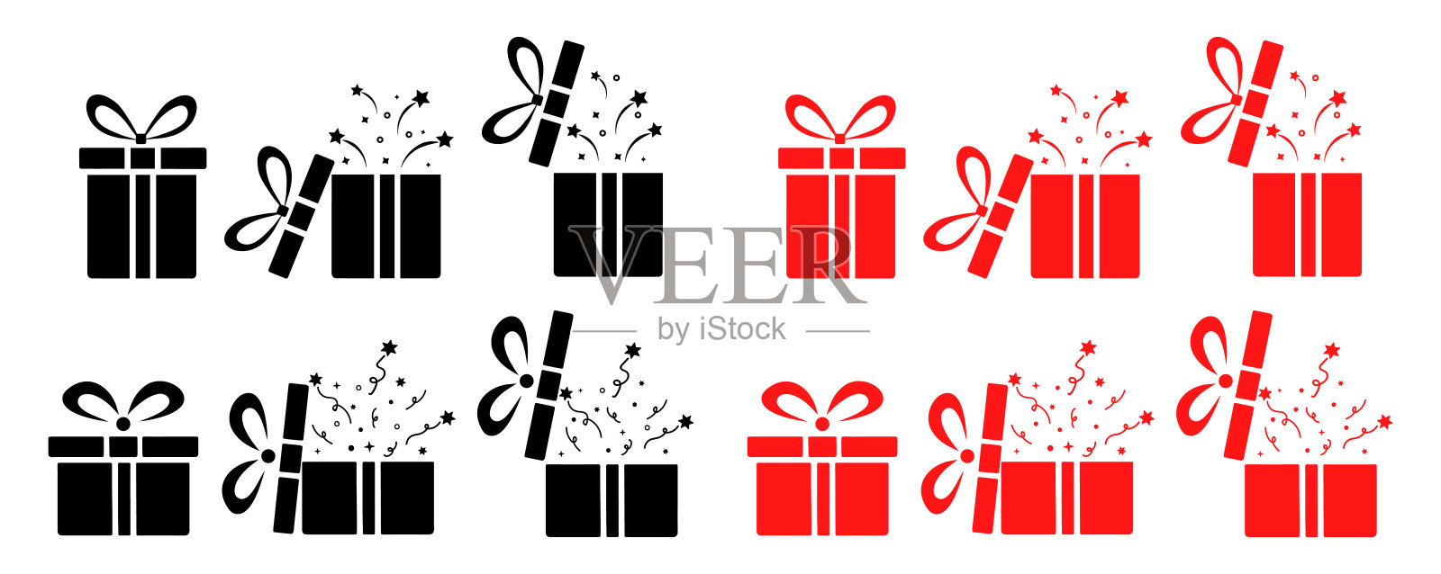 一组图标轮廓的礼品盒孤立的白色背景，礼品的概念，购物，设计元素插画图片素材