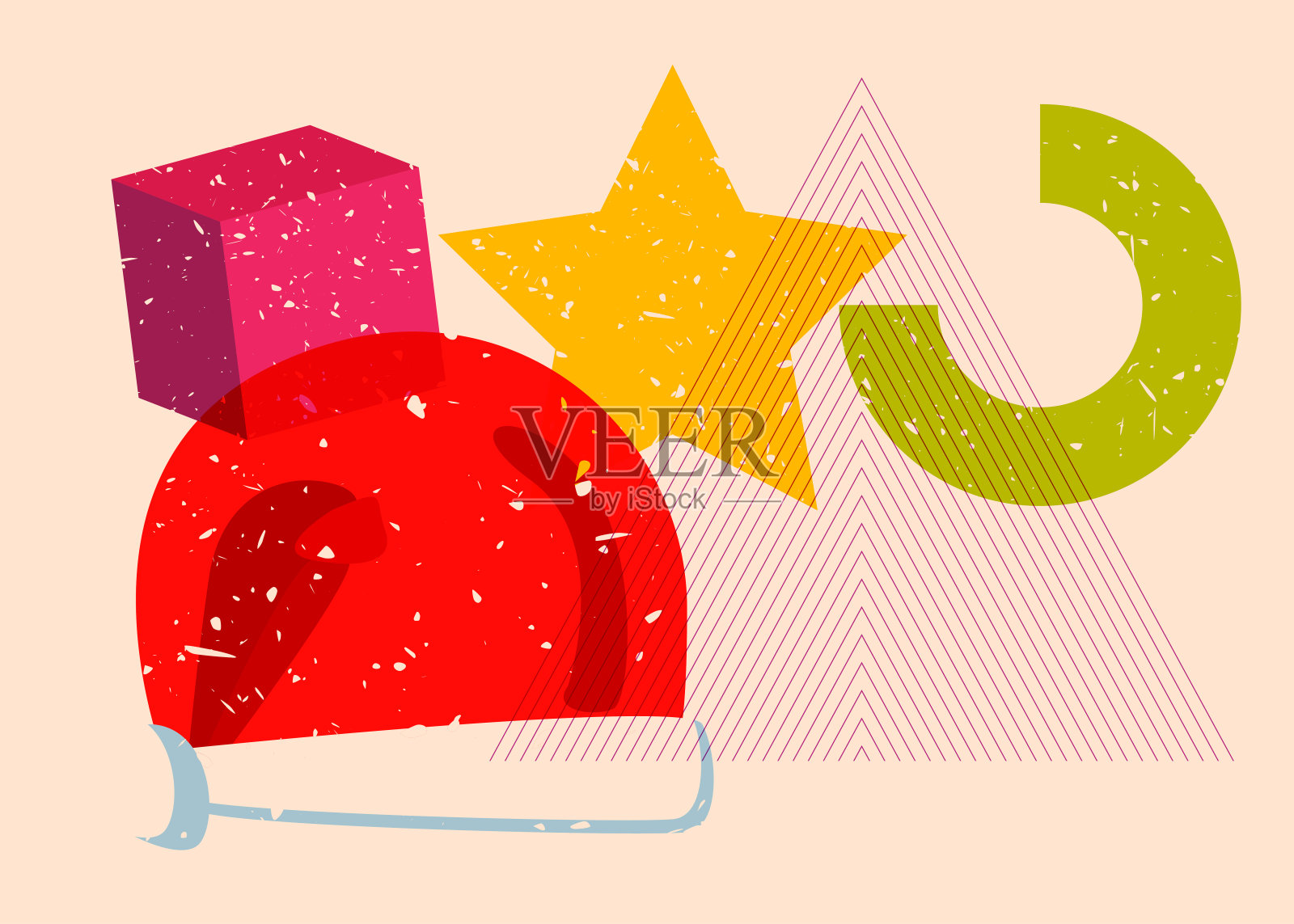 用几何图形绘制圣诞老人帽。物体以时尚的riso图形打印纹理风格设计与几何元素。插画图片素材