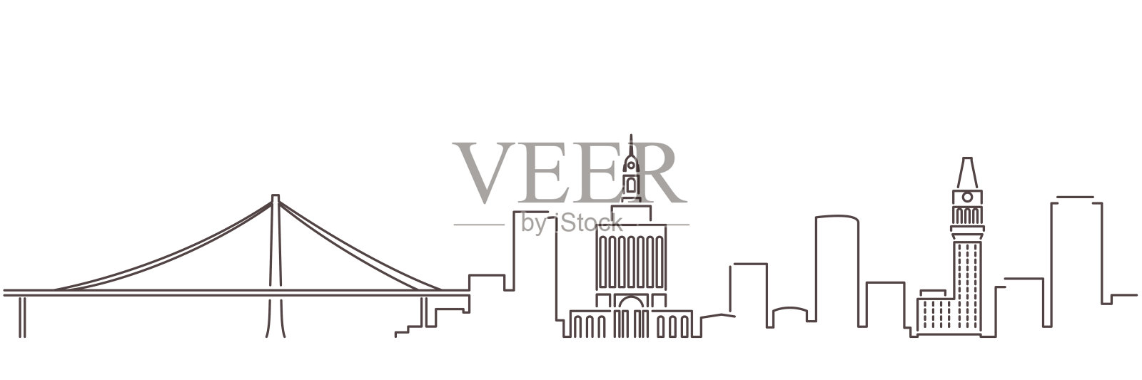 奥克兰黑线简单的极简主义天际线与白色背景插画图片素材