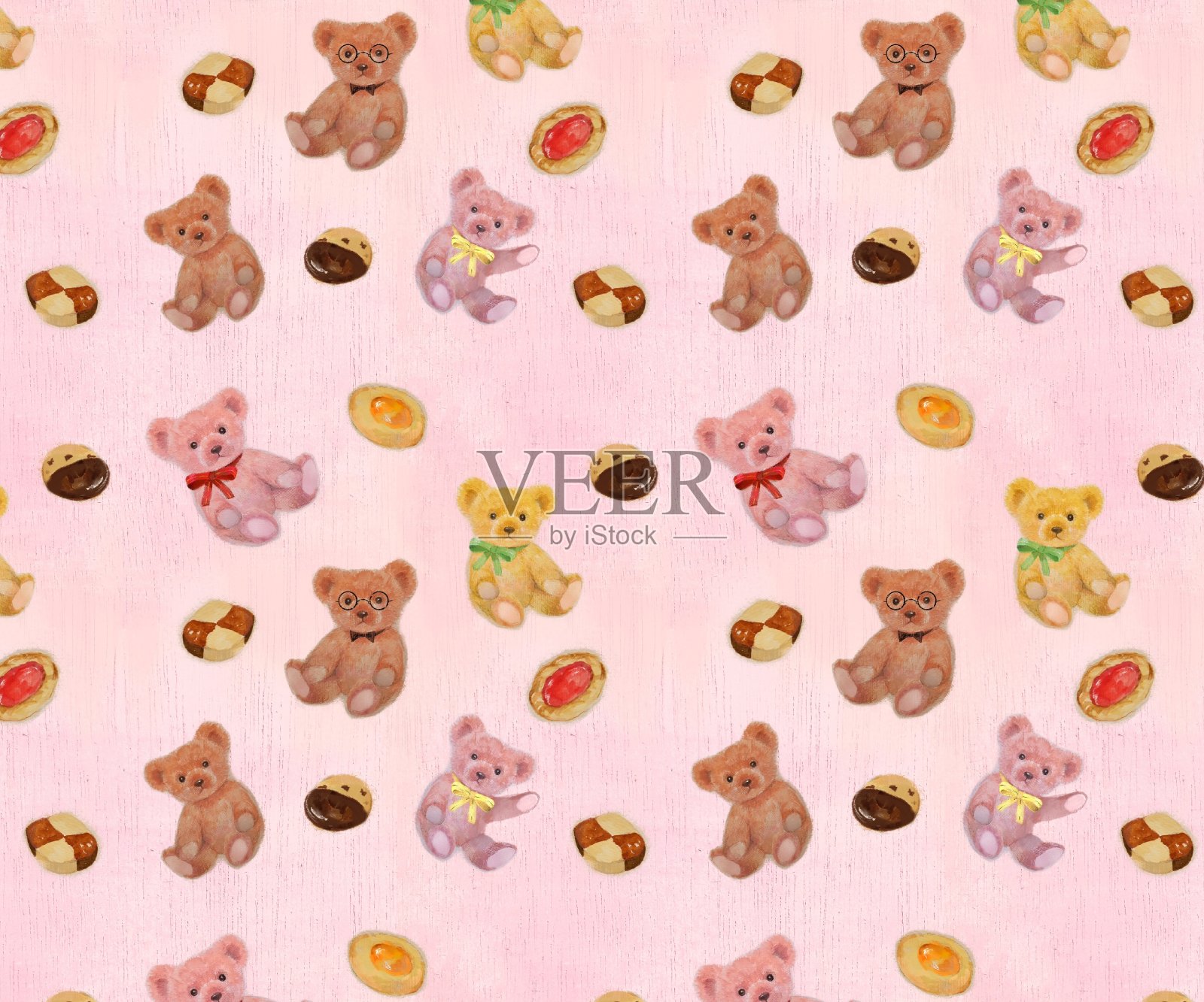 可爱的泰迪熊的图案插图在白色的背景插画图片素材