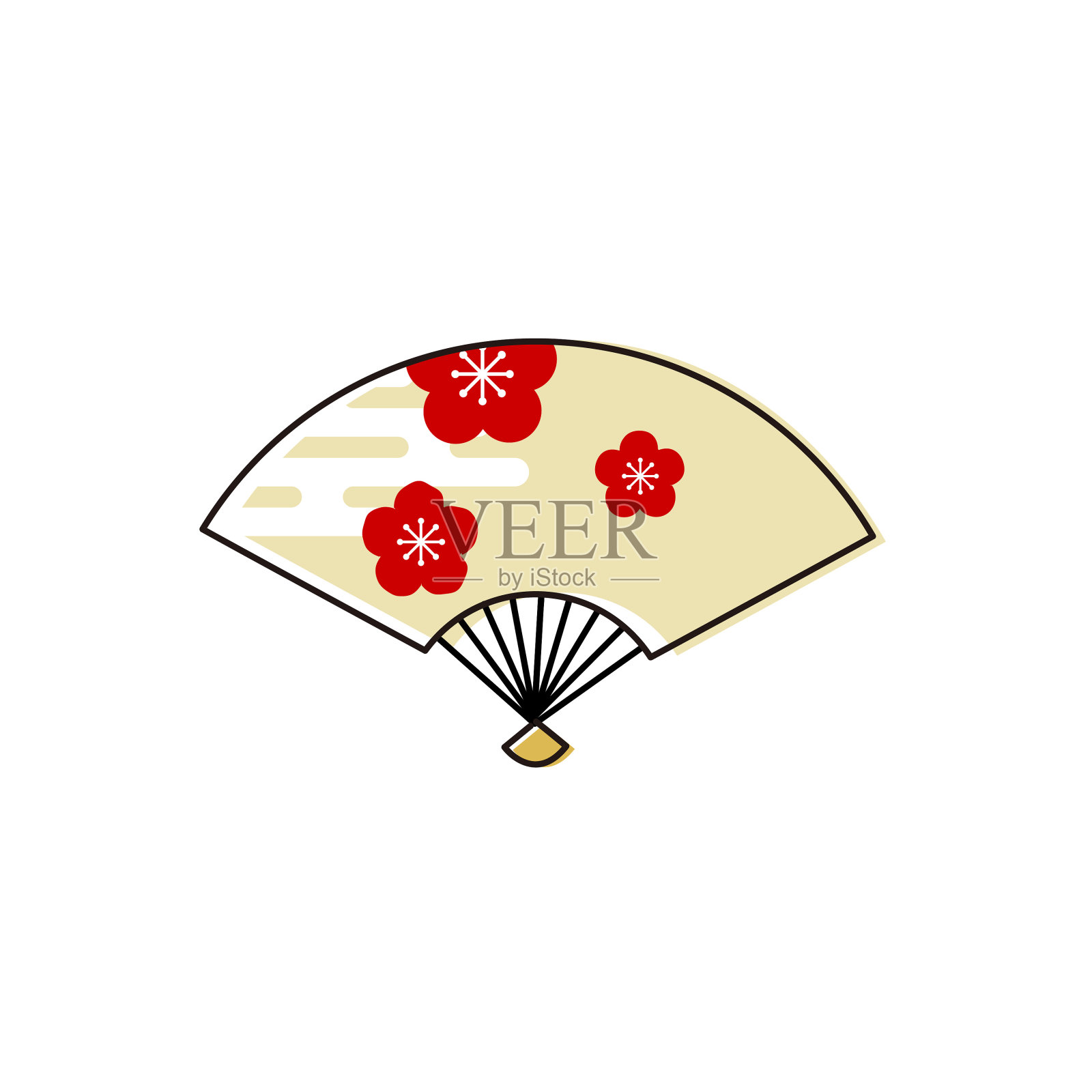 手写体风格的新年贺卡材料的折扇插画图片素材