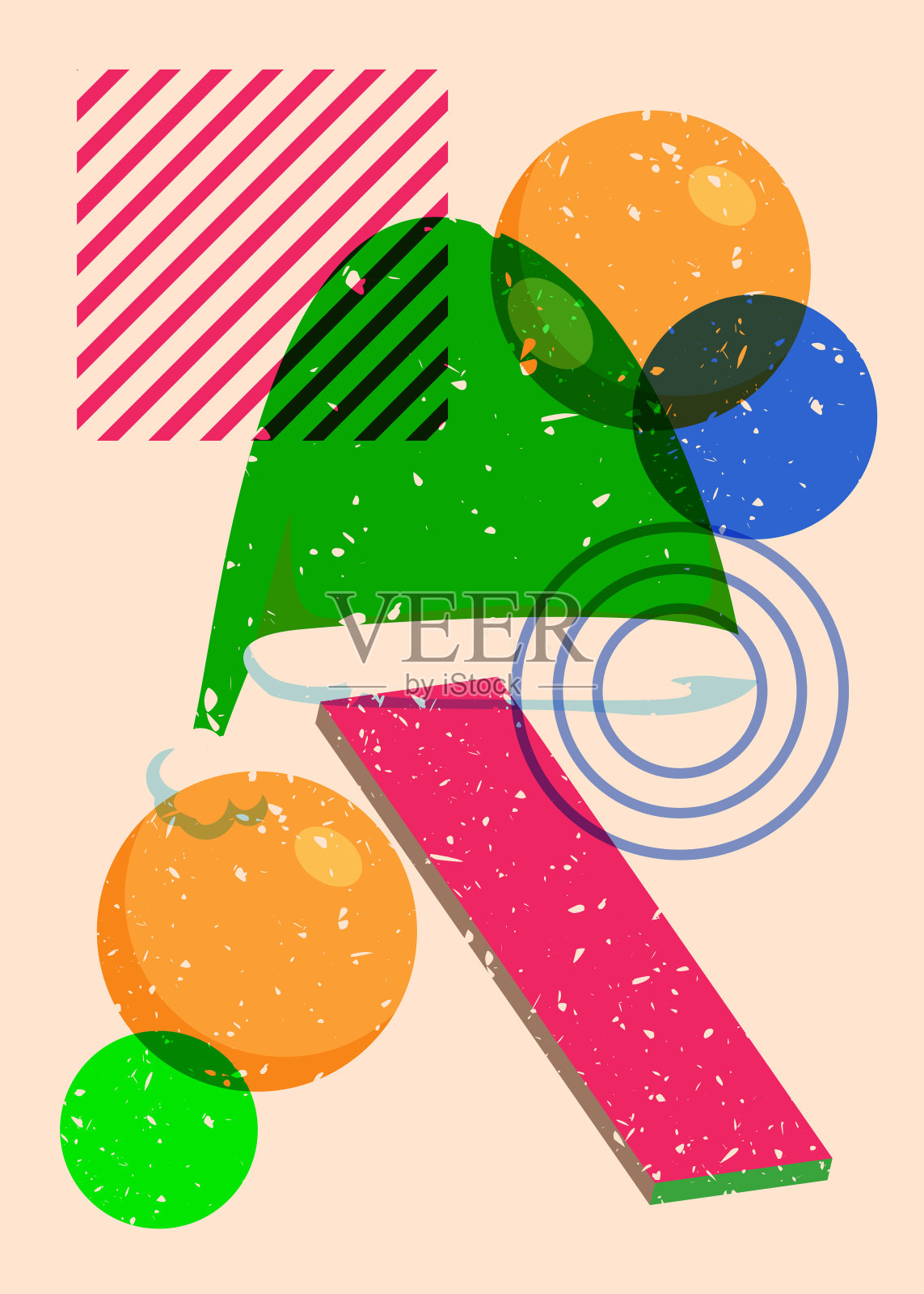 用几何图形绘制圣诞老人帽。物体以时尚的riso图形打印纹理风格设计与几何元素。插画图片素材