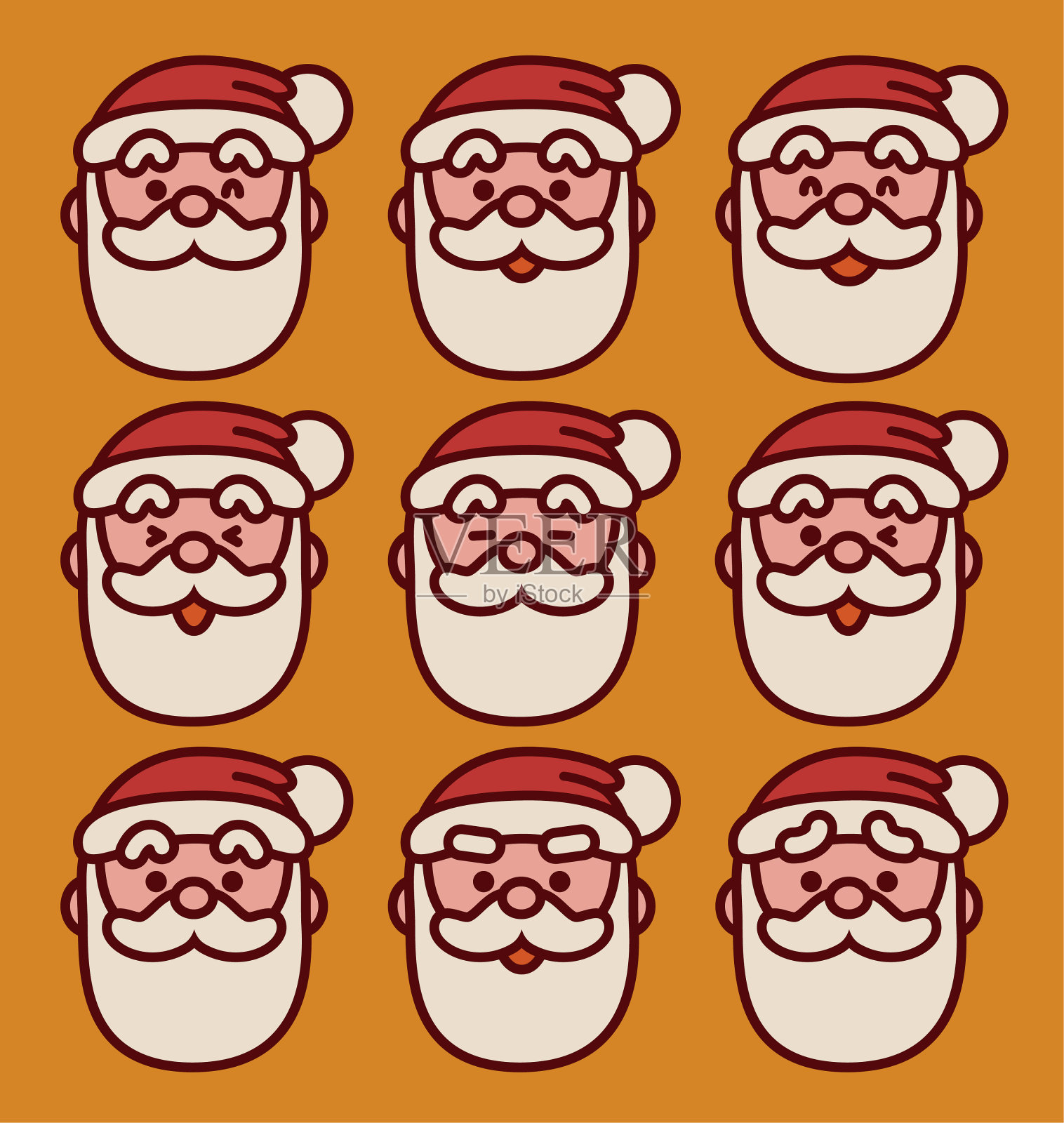 圣诞老人可爱的面部表情图标插画图片素材