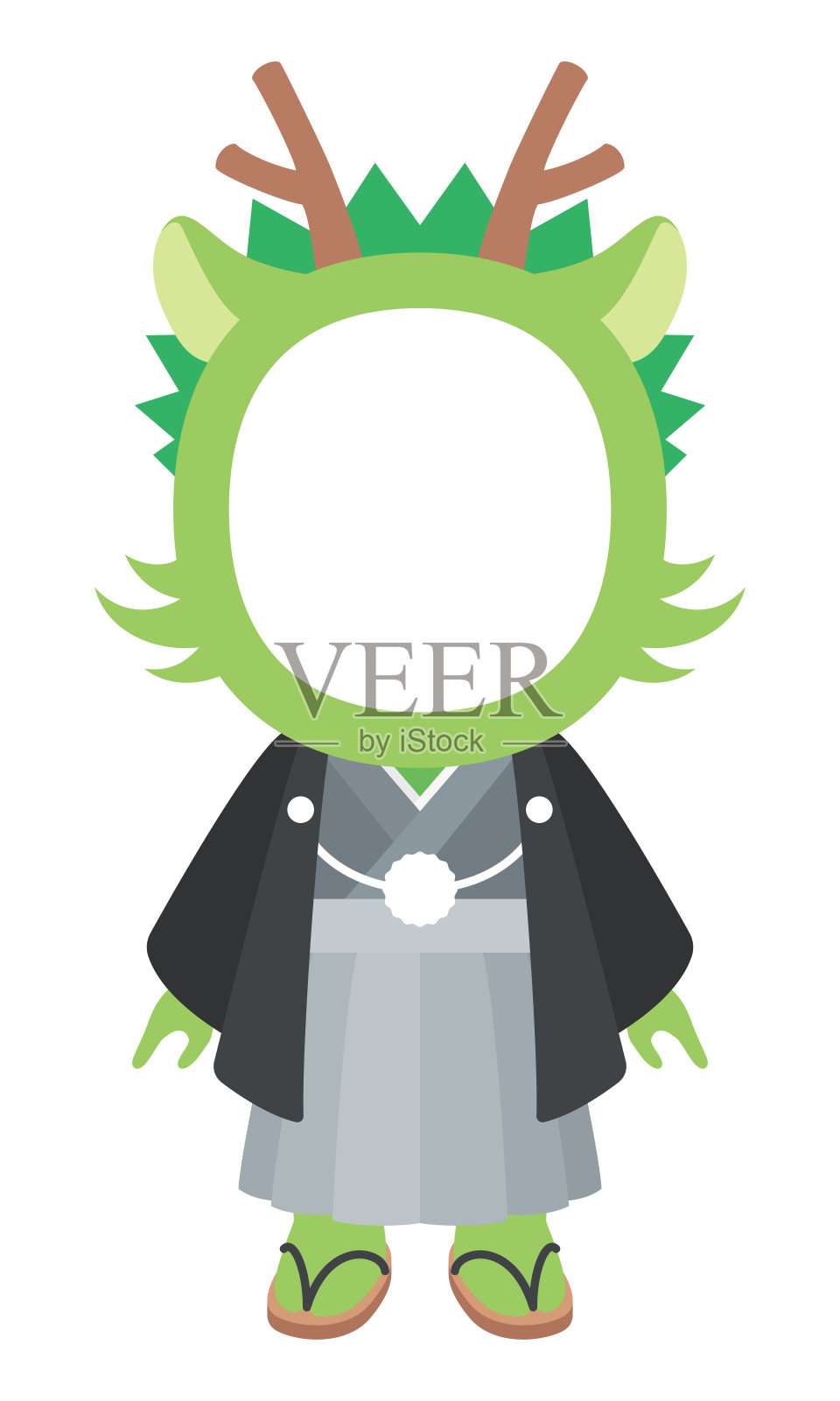 脸框可爱的龙男孩穿着和服插画图片素材