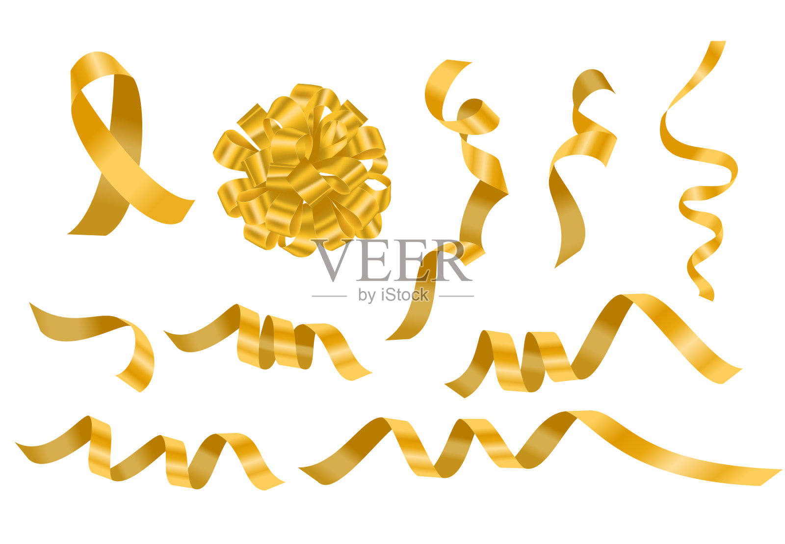 一套扭曲的金色丝带设计插画图片素材