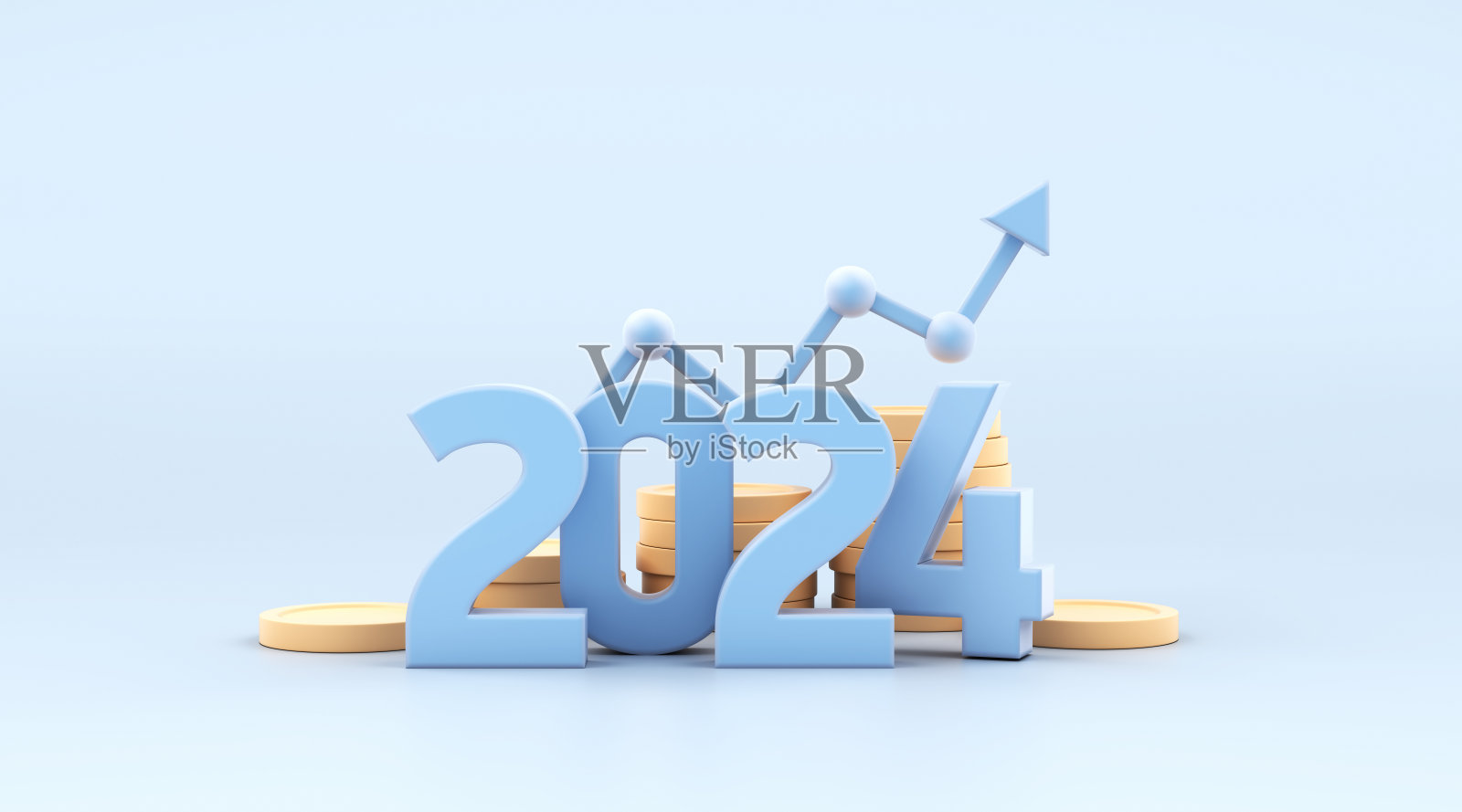 2024年新年用硬币，赚钱，向上箭头，投资股票照片照片摄影图片
