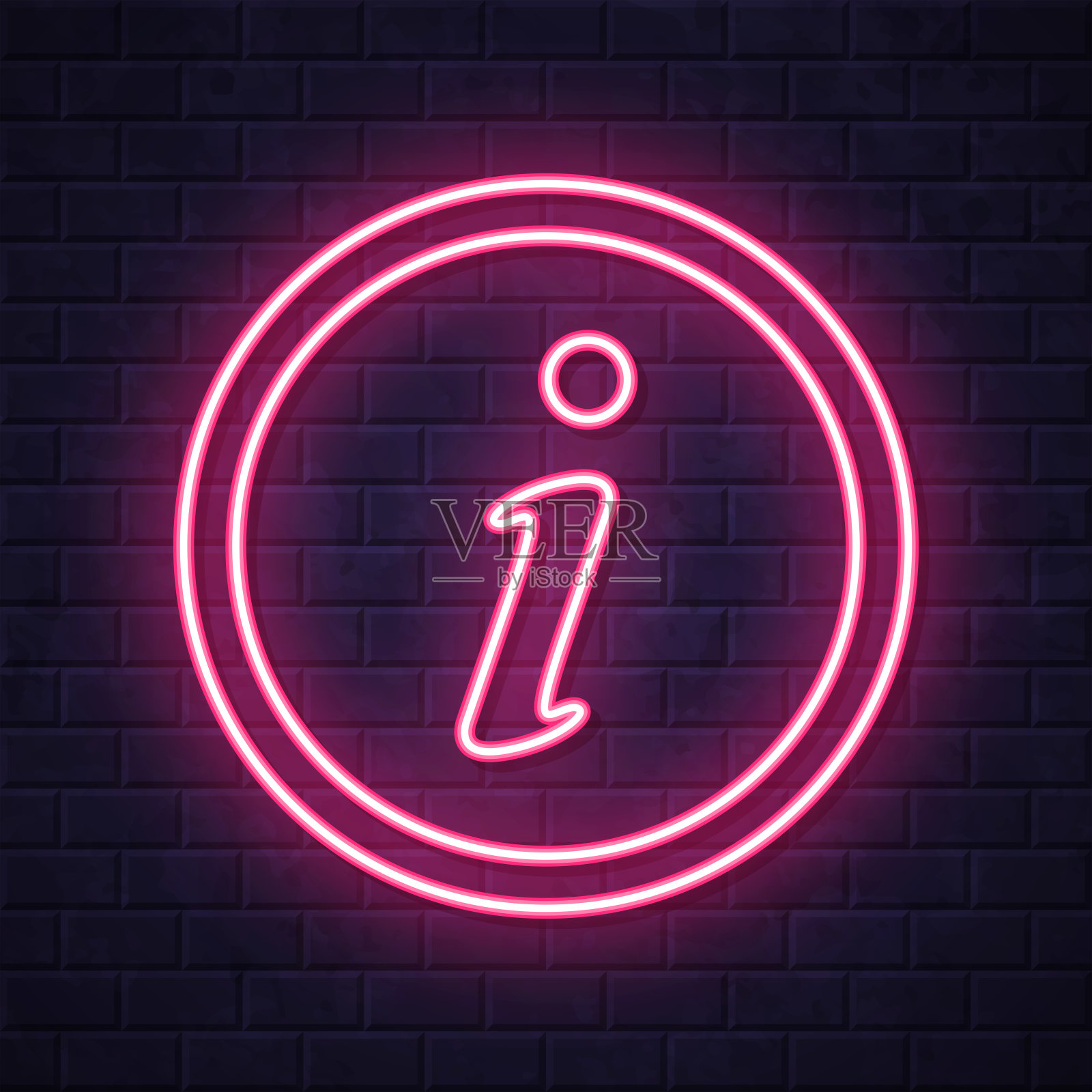 信息。在砖墙背景上发光的霓虹灯图标插画图片素材