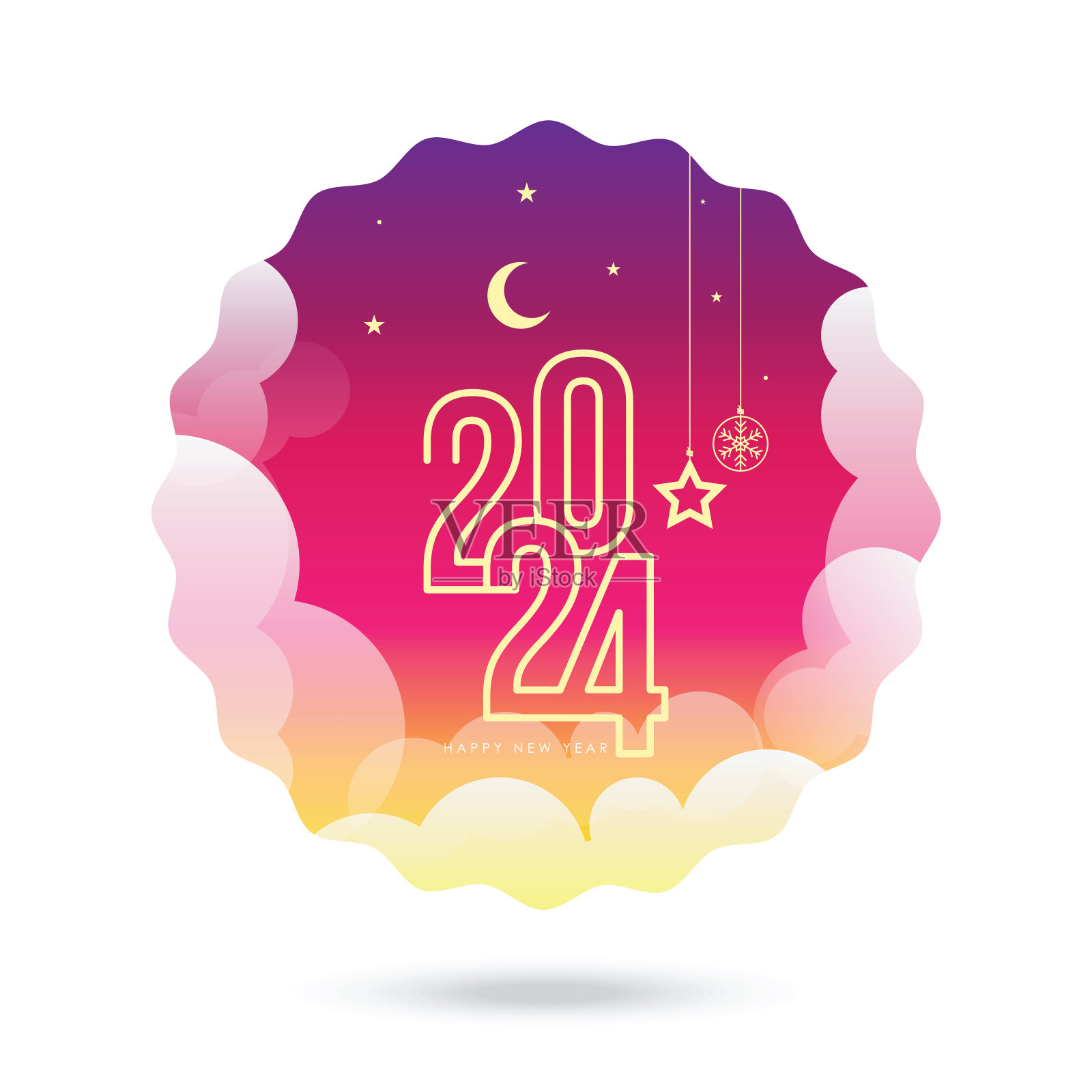 2024. 新年快乐。抽象数字上的背景矢量插图。节日横幅设计贺卡，邀请，日历等矢量股票插图插画图片素材