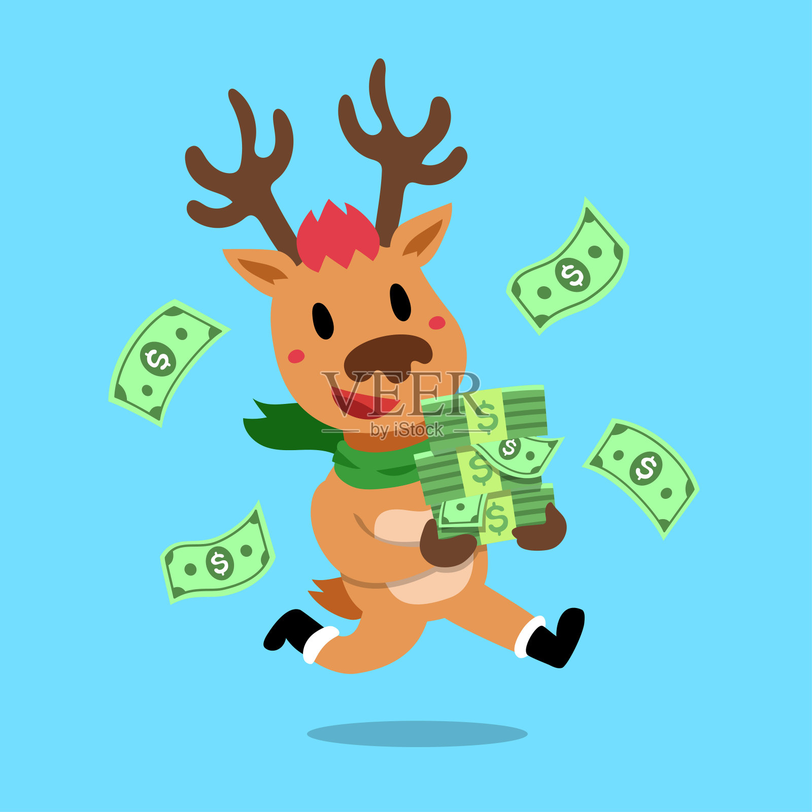 矢量卡通快乐圣诞驯鹿与钱插画图片素材