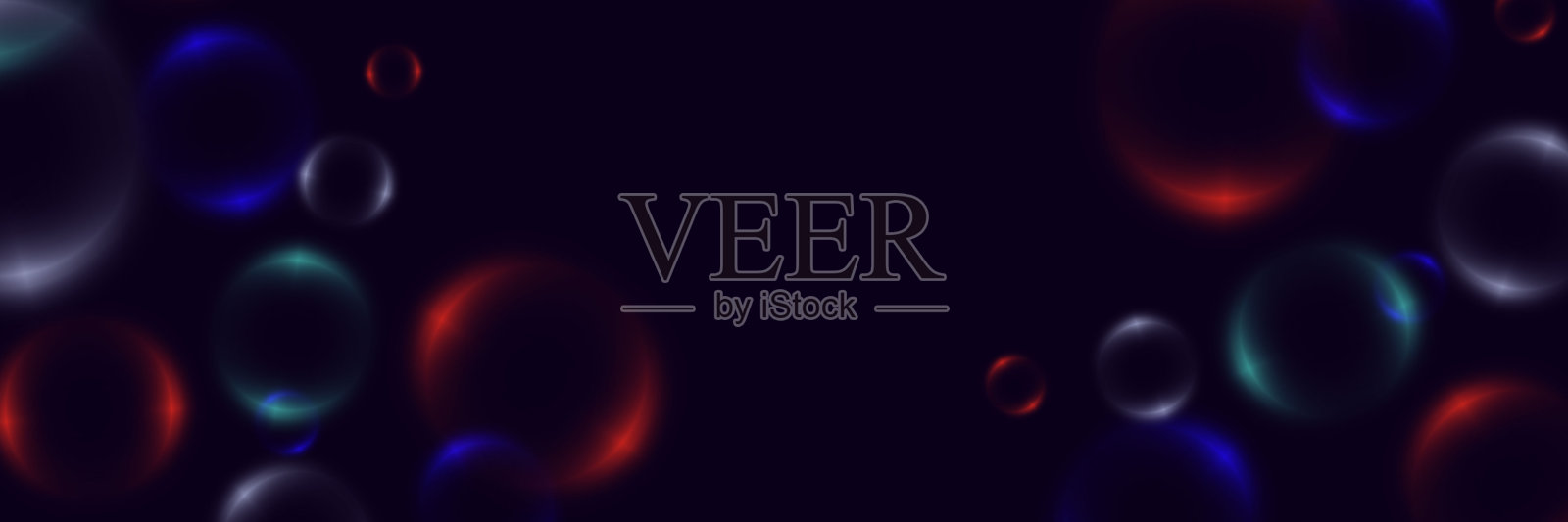 抽象的背景与霓虹气泡，彩虹彩色玻璃球或球体在黑色的背景。插画图片素材