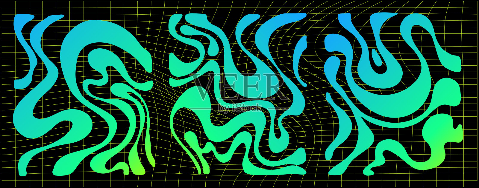 野兽派抽象几何Y2K形状和网格。野蛮的现代图形星椭圆形螺旋花等原始元素。瑞士设计美学。包豪斯孟菲斯设计。插画图片素材