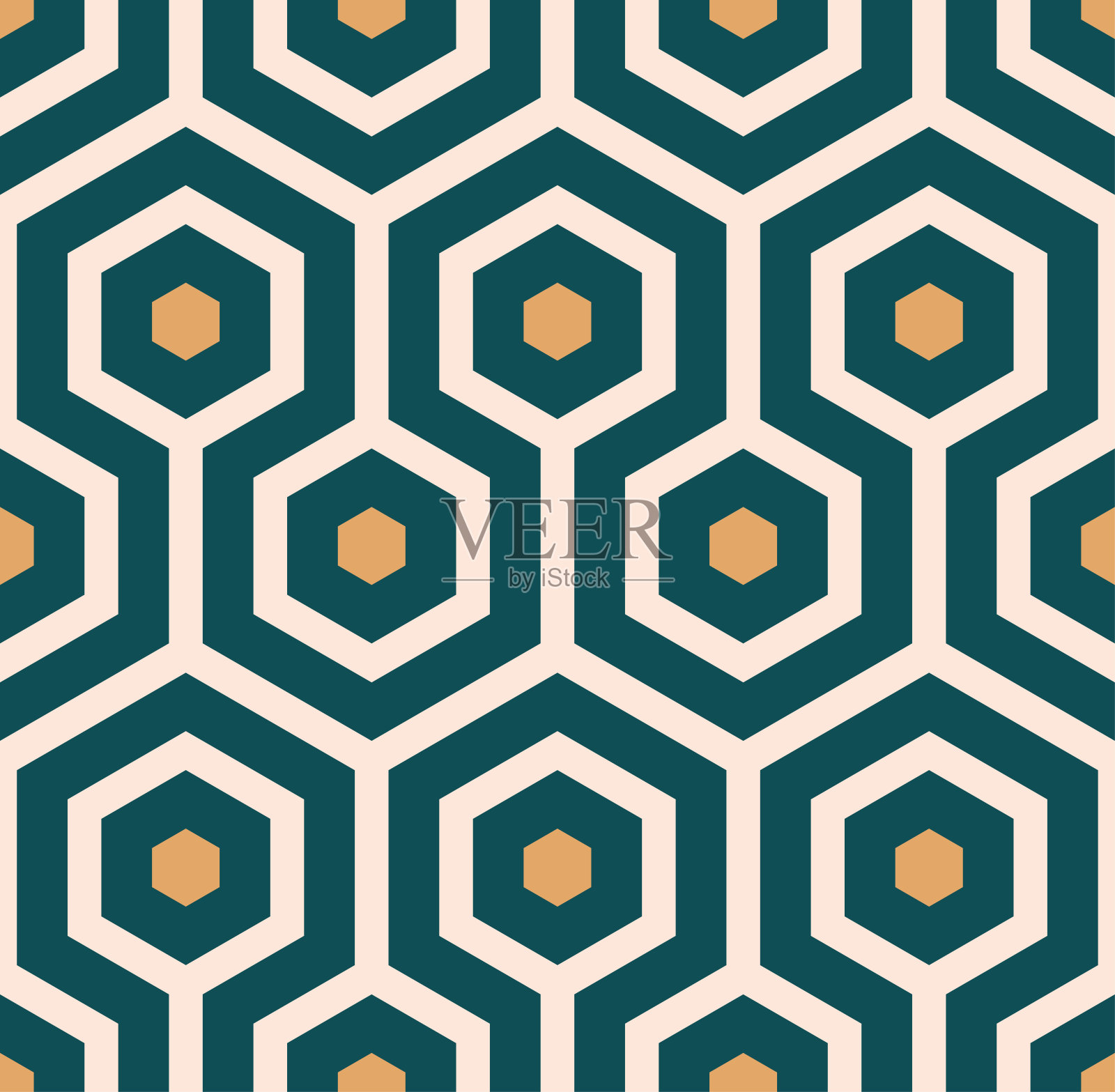 装饰艺术风格的蜿蜒六边形翡翠绿图案插画图片素材