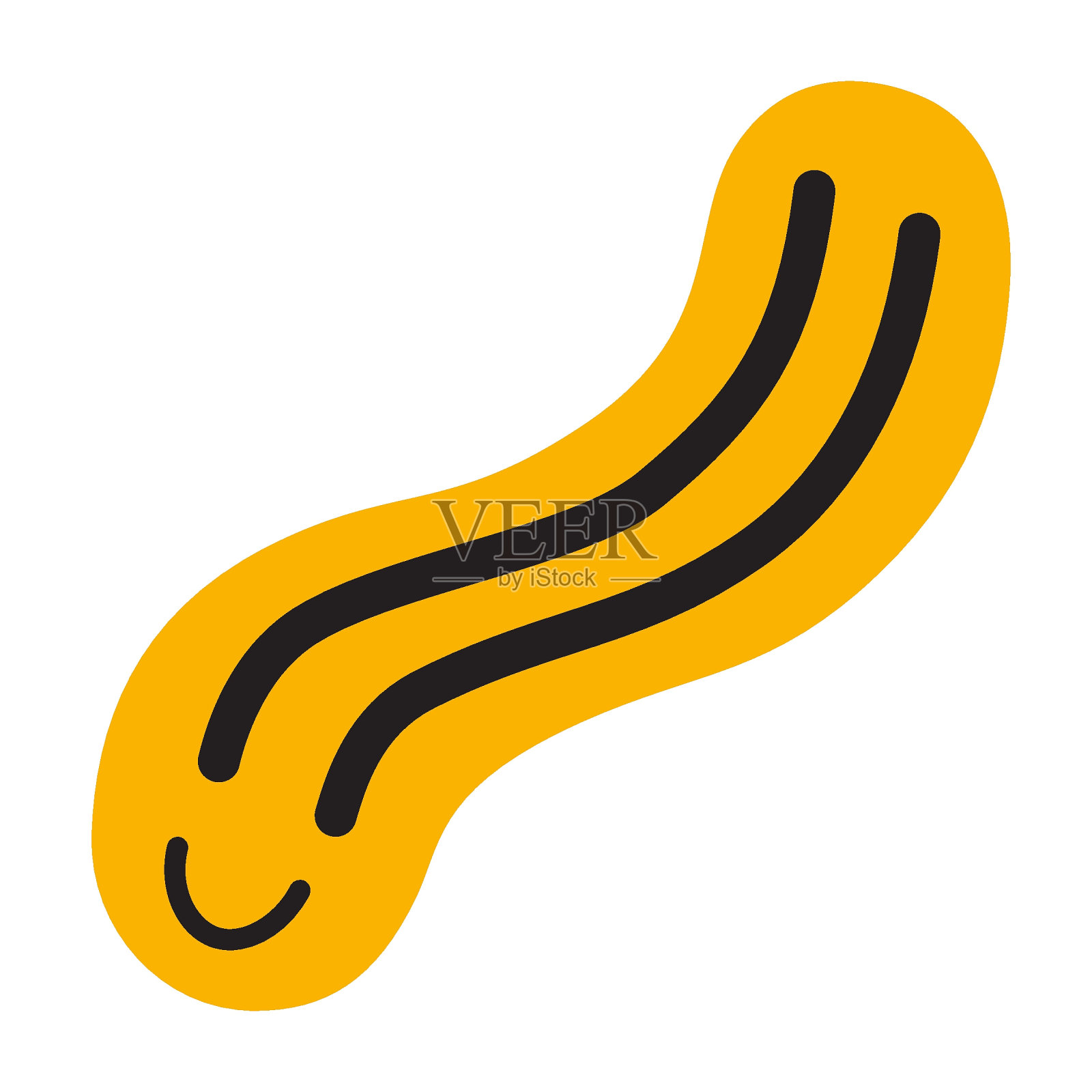 扭曲的波浪笑脸，融化的黄色微笑伸展成波浪，卡通风格。新潮的现代矢量插图孤立在白色背景上，手绘，平面设计插画图片素材