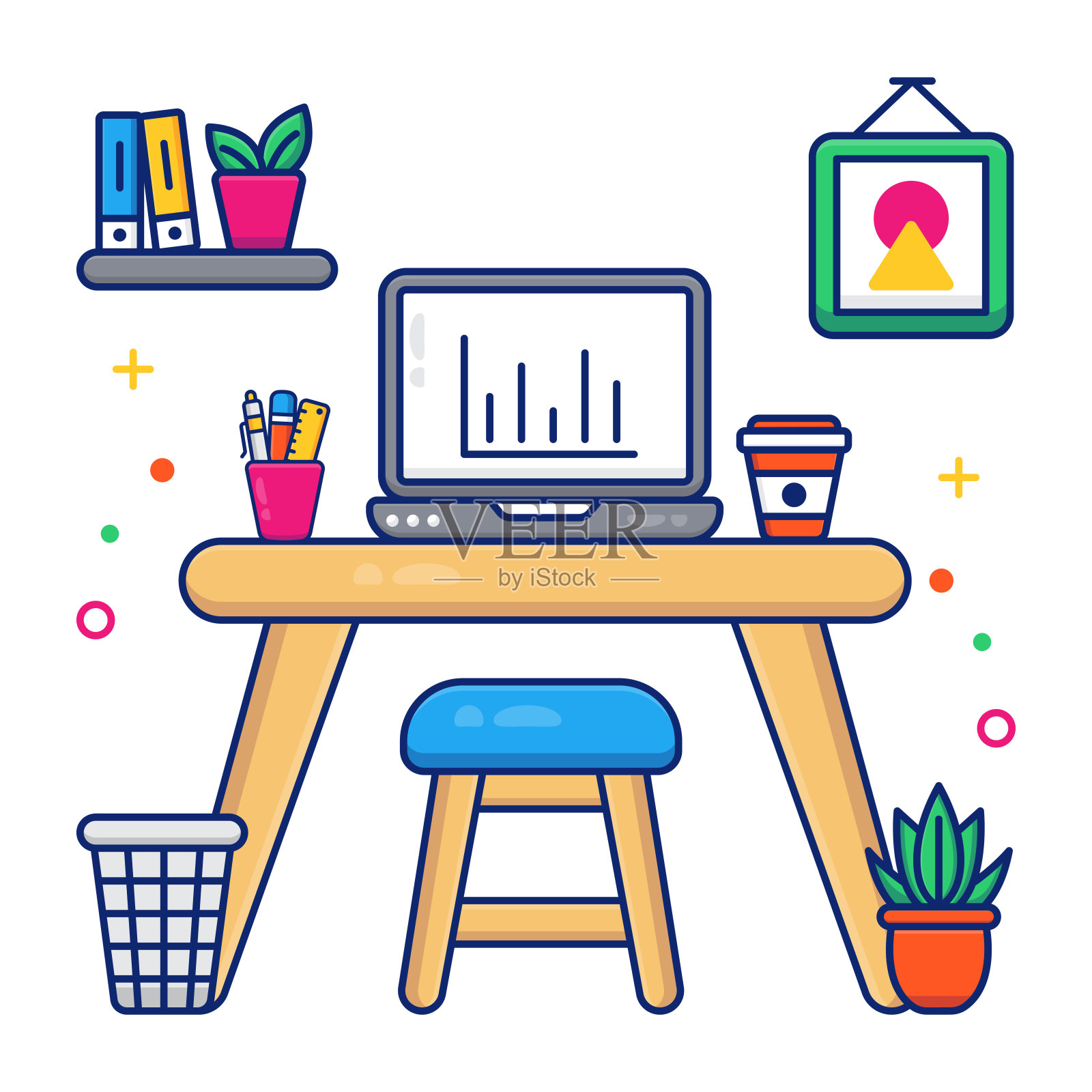 工作场所的图标设计插画图片素材