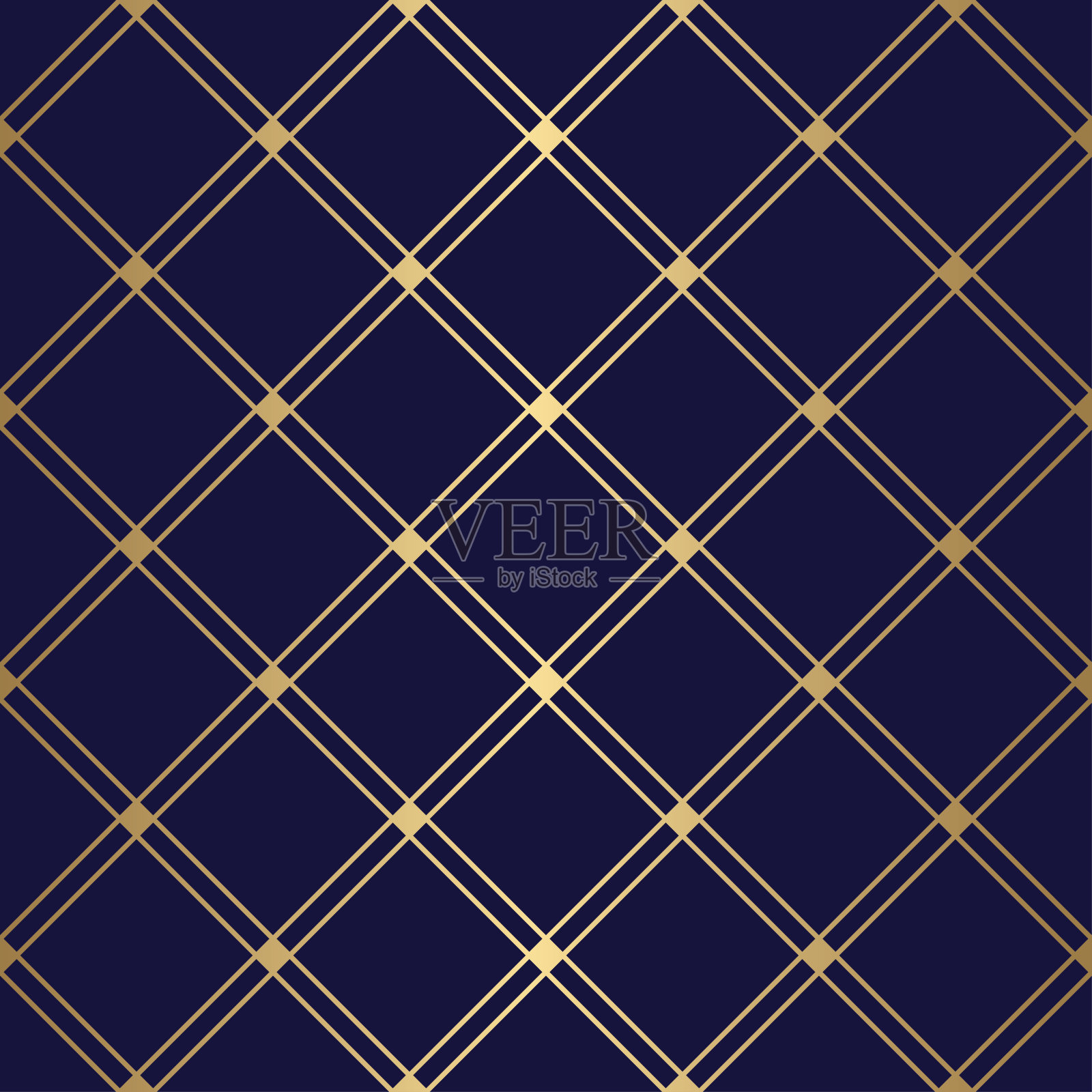 无缝方形菱形与金线，东方模式矢量插图。插画图片素材