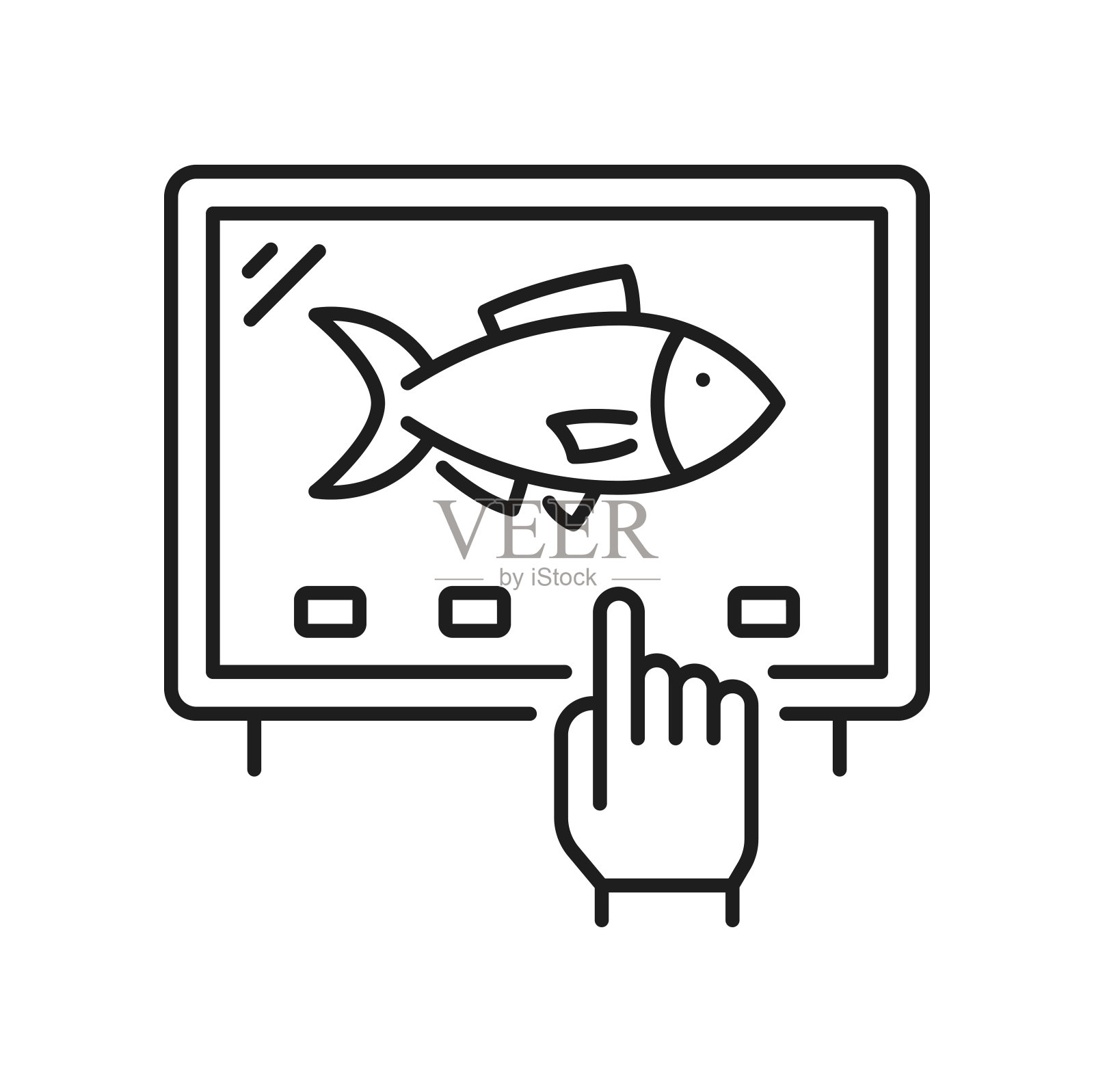 鱼在屏幕上，钓鱼工业线图标插画图片素材