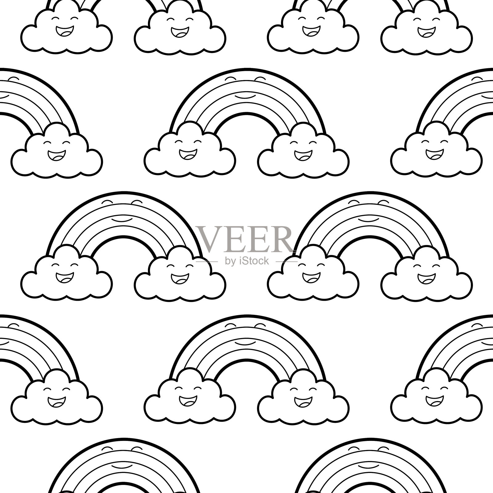 彩虹无缝图案与欢快的面孔插画图片素材