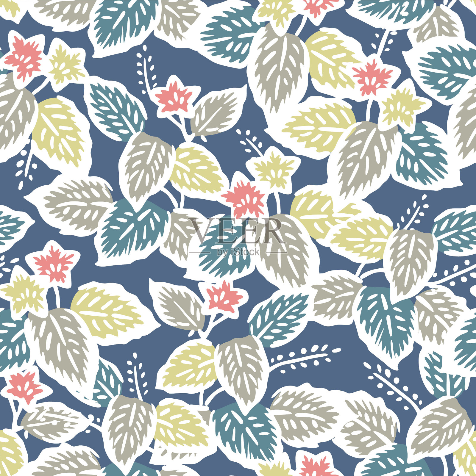 日本野花叶矢量无缝图案插画图片素材