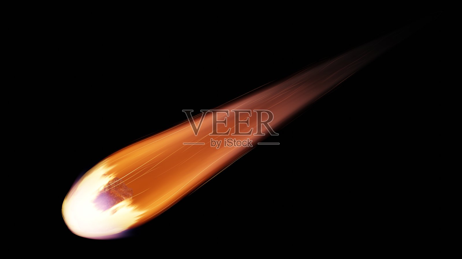 小行星，彗星坠落地球，世界末日的灾难，危险的陨石。巨大的炽热彗星在太空中飞向地球。3d渲染照片摄影图片