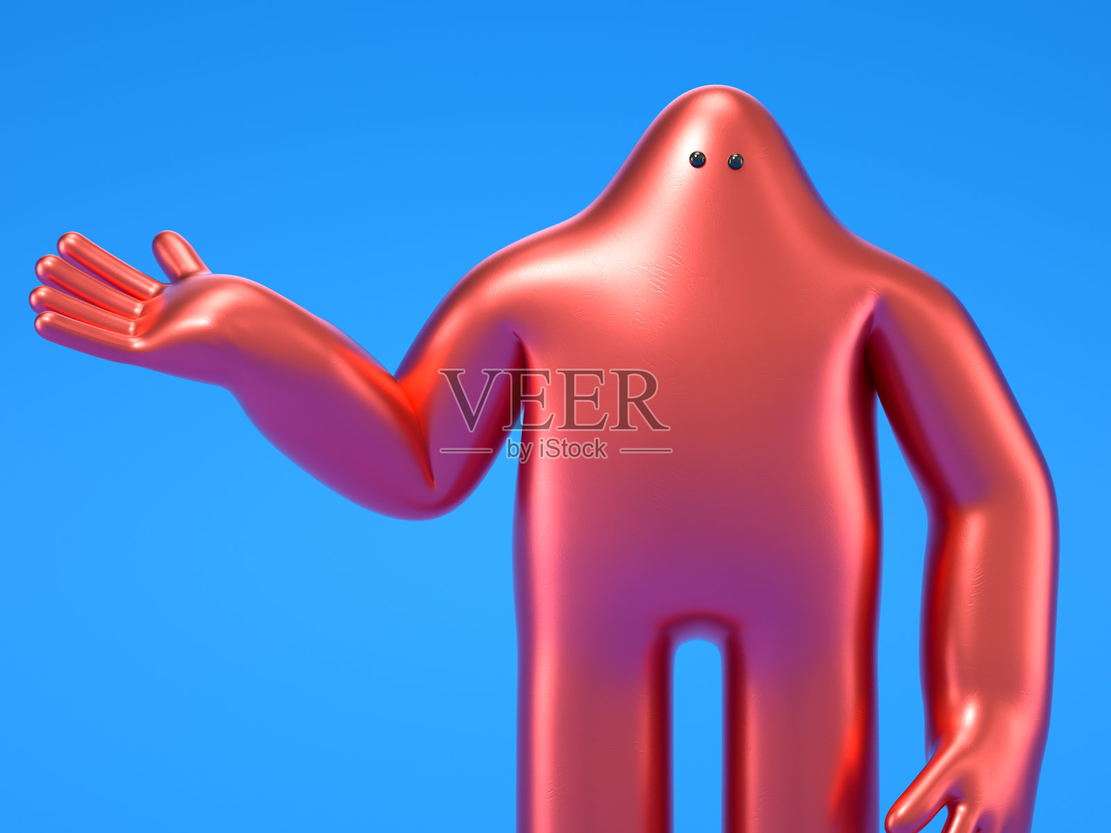 一个3D卡通人物站立和展示照片摄影图片