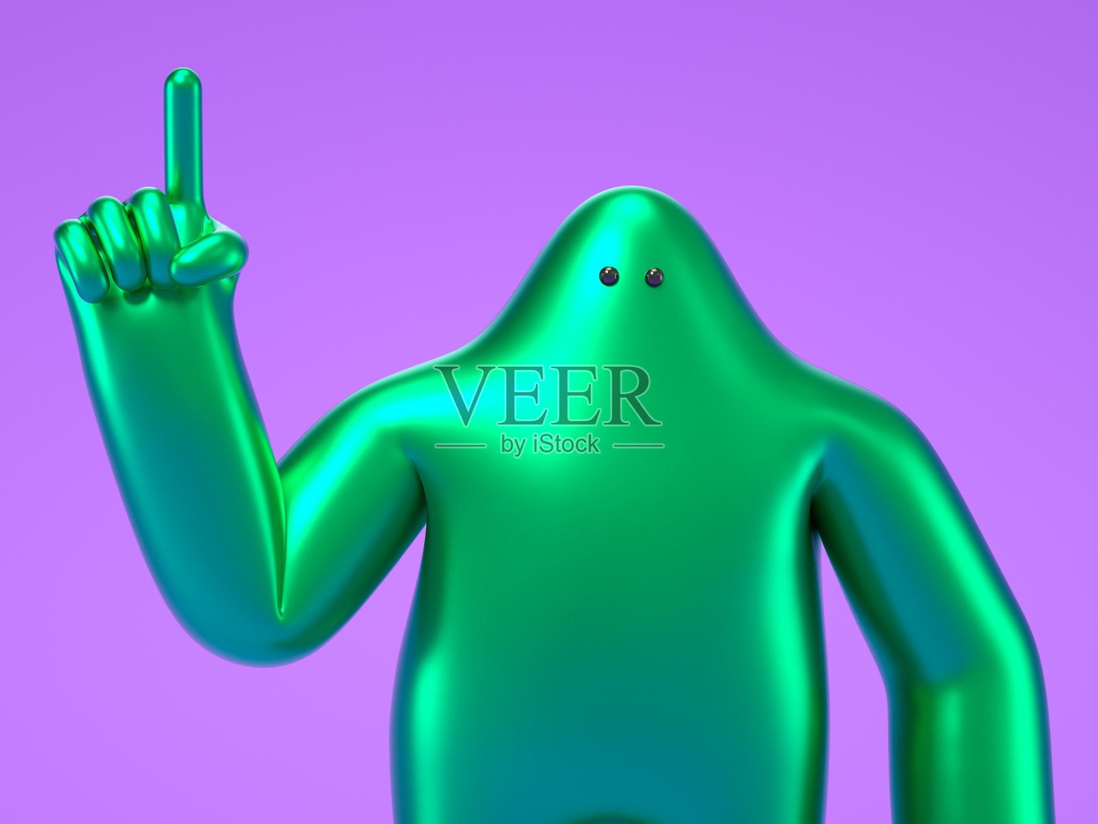 一个三维卡通人物站着，食指向上照片摄影图片