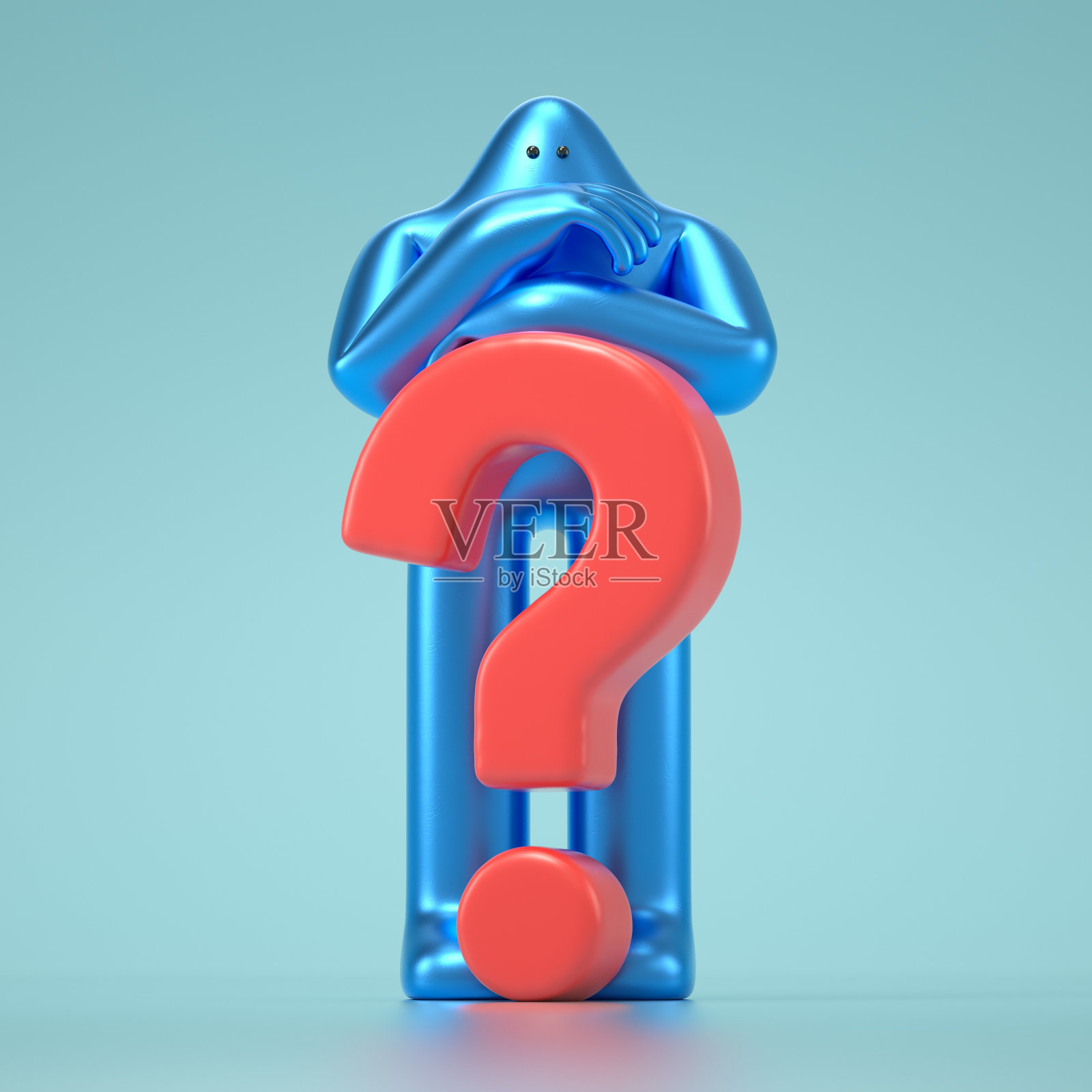 带有红色问号的3D卡通人物照片摄影图片