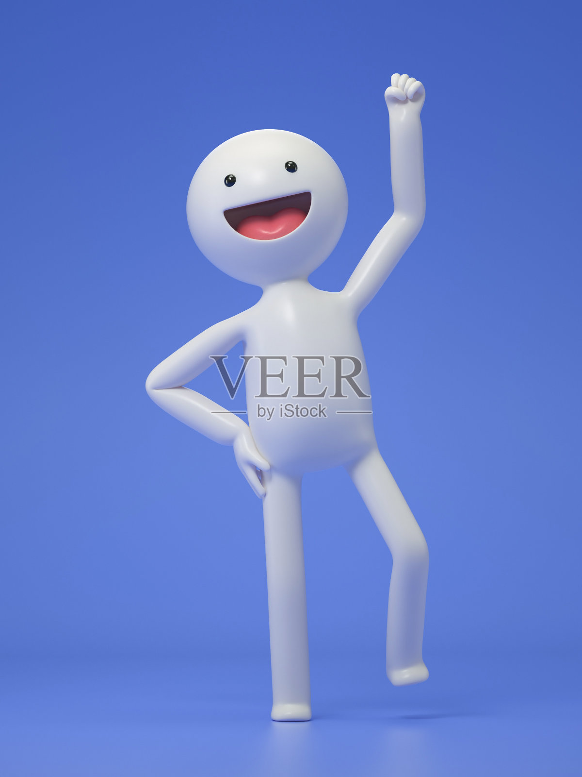 一个3D卡通人物举起他的手照片摄影图片