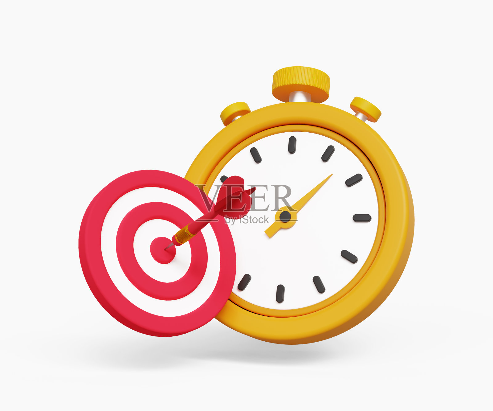 3D时间管理图标。准确性，成就，目标，计划，策略，解决方案和生产力概念。秒表与目标图标照片摄影图片