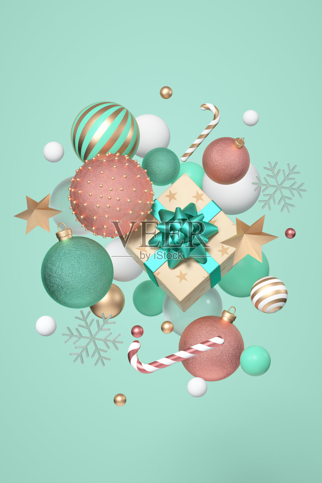 圣诞主题元素的3D建模和渲染，礼盒背景照片摄影图片