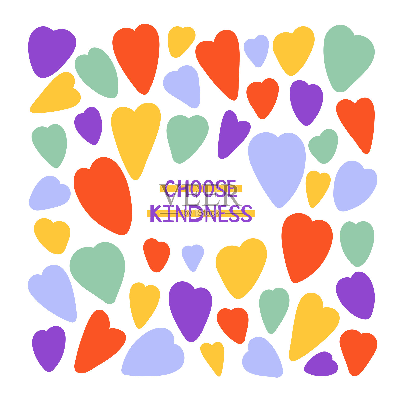 选择善良。手绘字母短语与彩色的心。激励和鼓舞人心的信息。矢量图插画图片素材