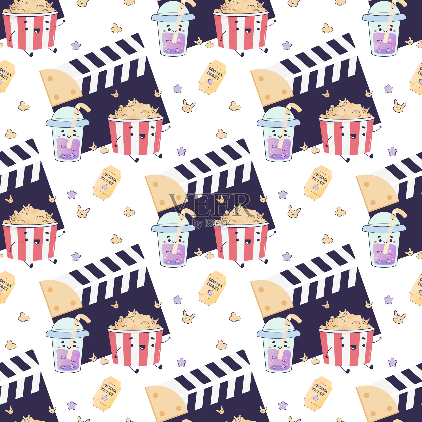 标记无缝电影拍手图案，奥斯卡，电影丝带，电影插画图片素材