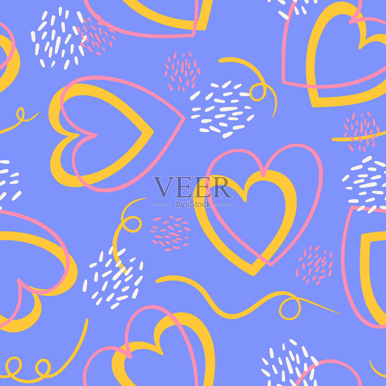 现代抽象无缝图案与心形。浪漫的手绘矢量设计插图插画图片素材